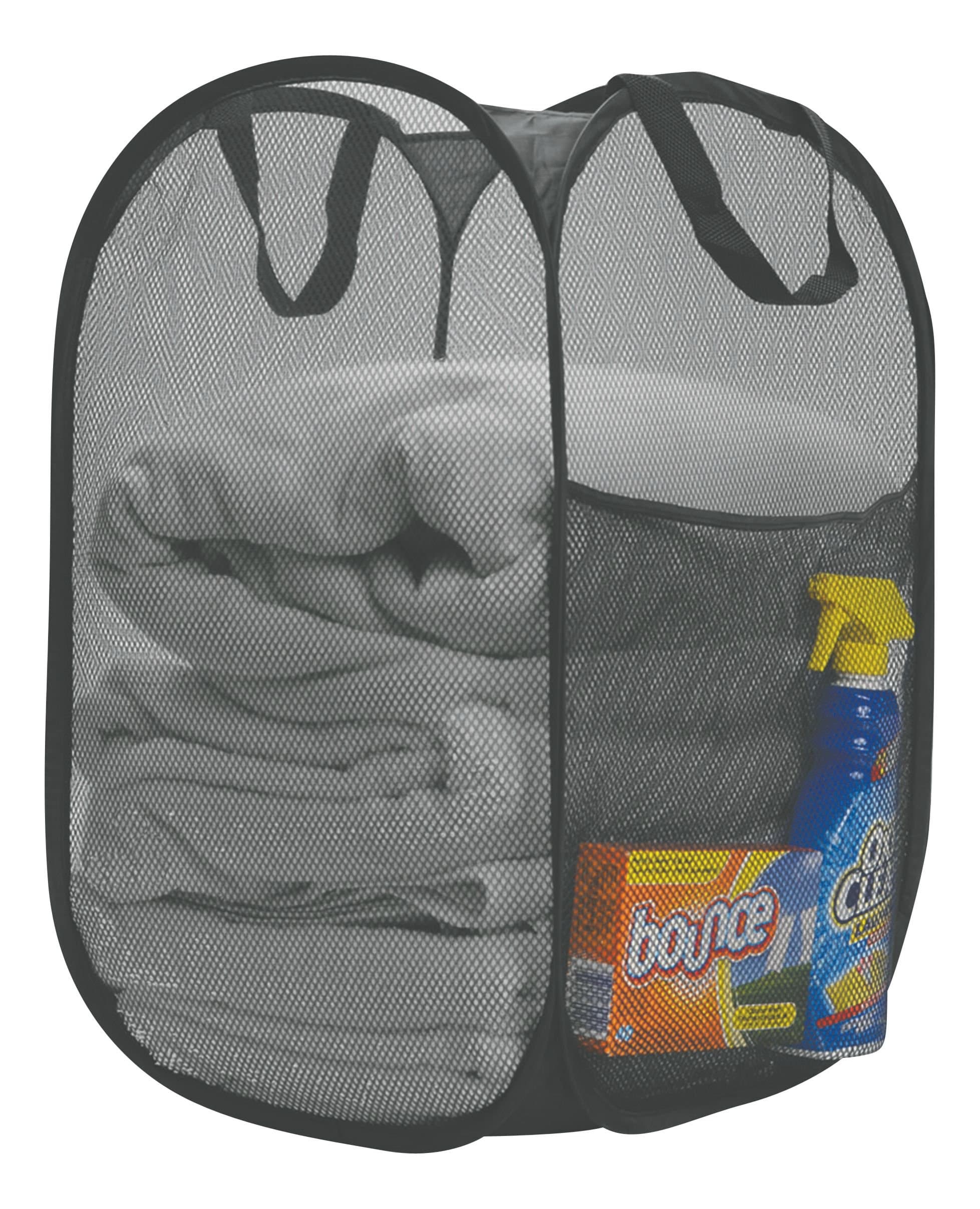 Premium Heavy-Duty Mesh Pop-Up Clothes Laundry Hamper - Home & College Essentials Black (14"x14"x24")