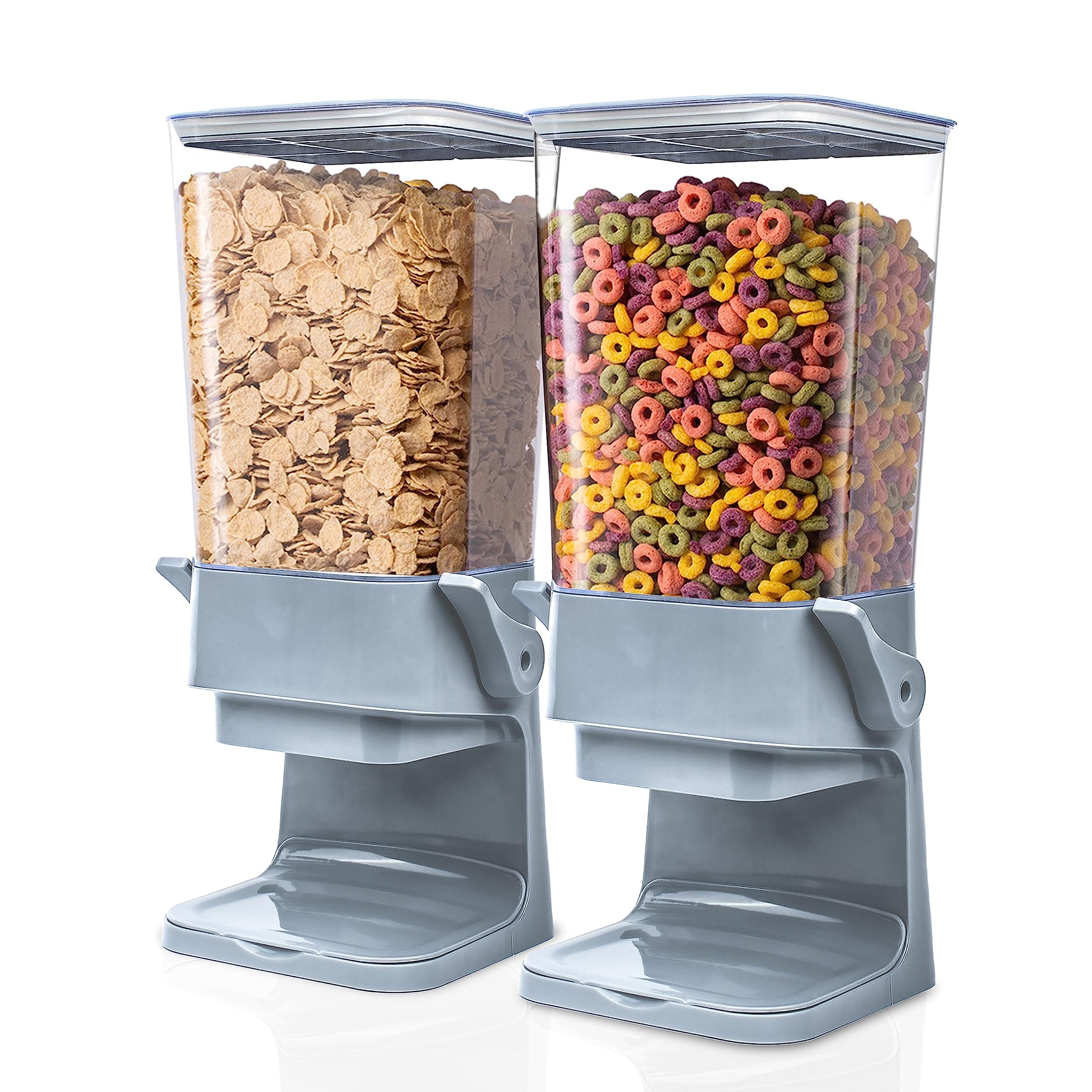 Cereal Dispenser Countertop 2Pc, Cereal Containers Storage, 5L Snack Containers for Portion Control, Candy Machine Dispenser, Kitchen Accessories for Rice, Grains, Nuts, Oatmeal, Pet food, Grey