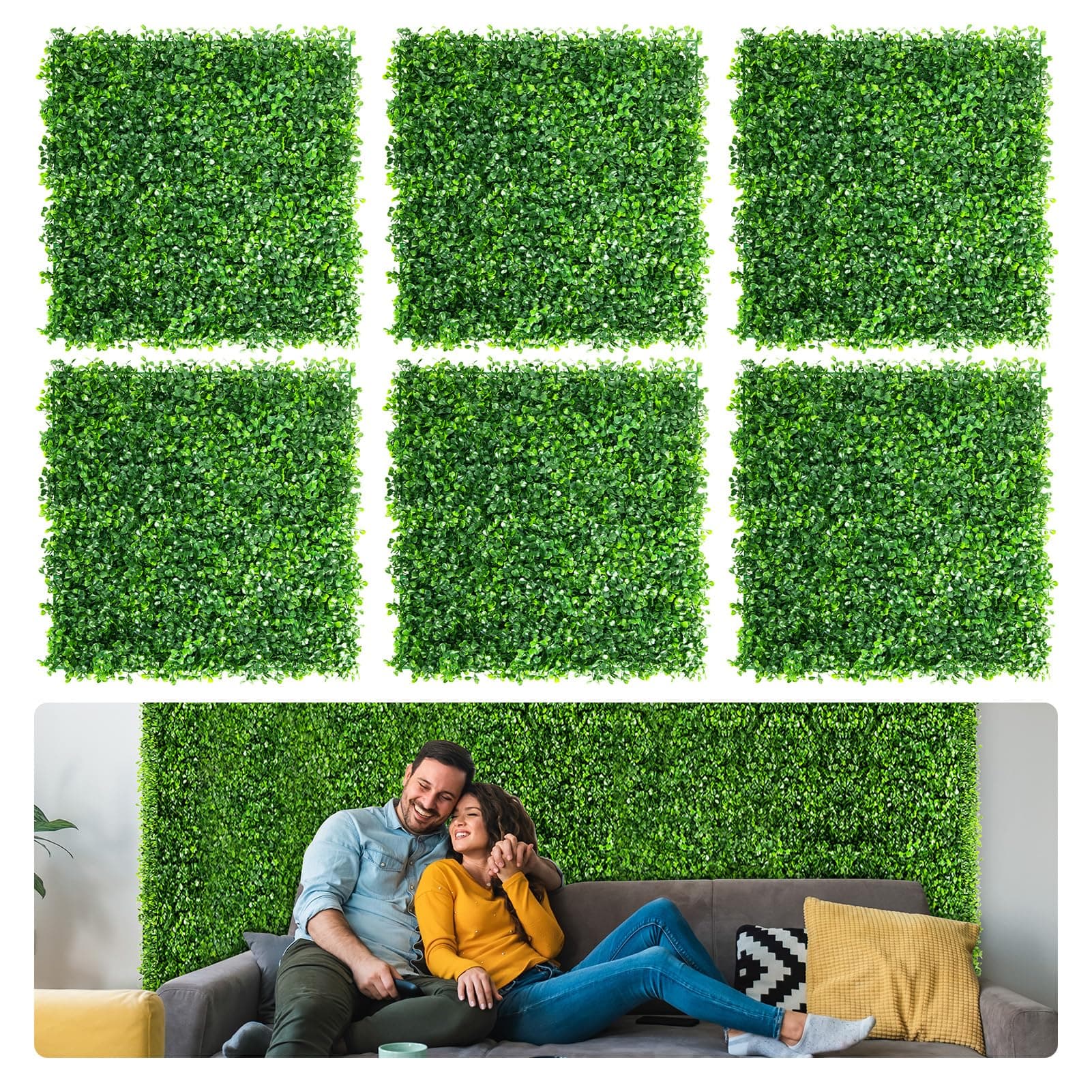 Aboofx Artificial Grass Wall Panels, 24 Pack 10x10in Green Wall Decor Greenery Wall Decoration, Boxwood Panels Hedge Wall Panels for Garden Fence Privacy Protected (16.67 SQ Feet)