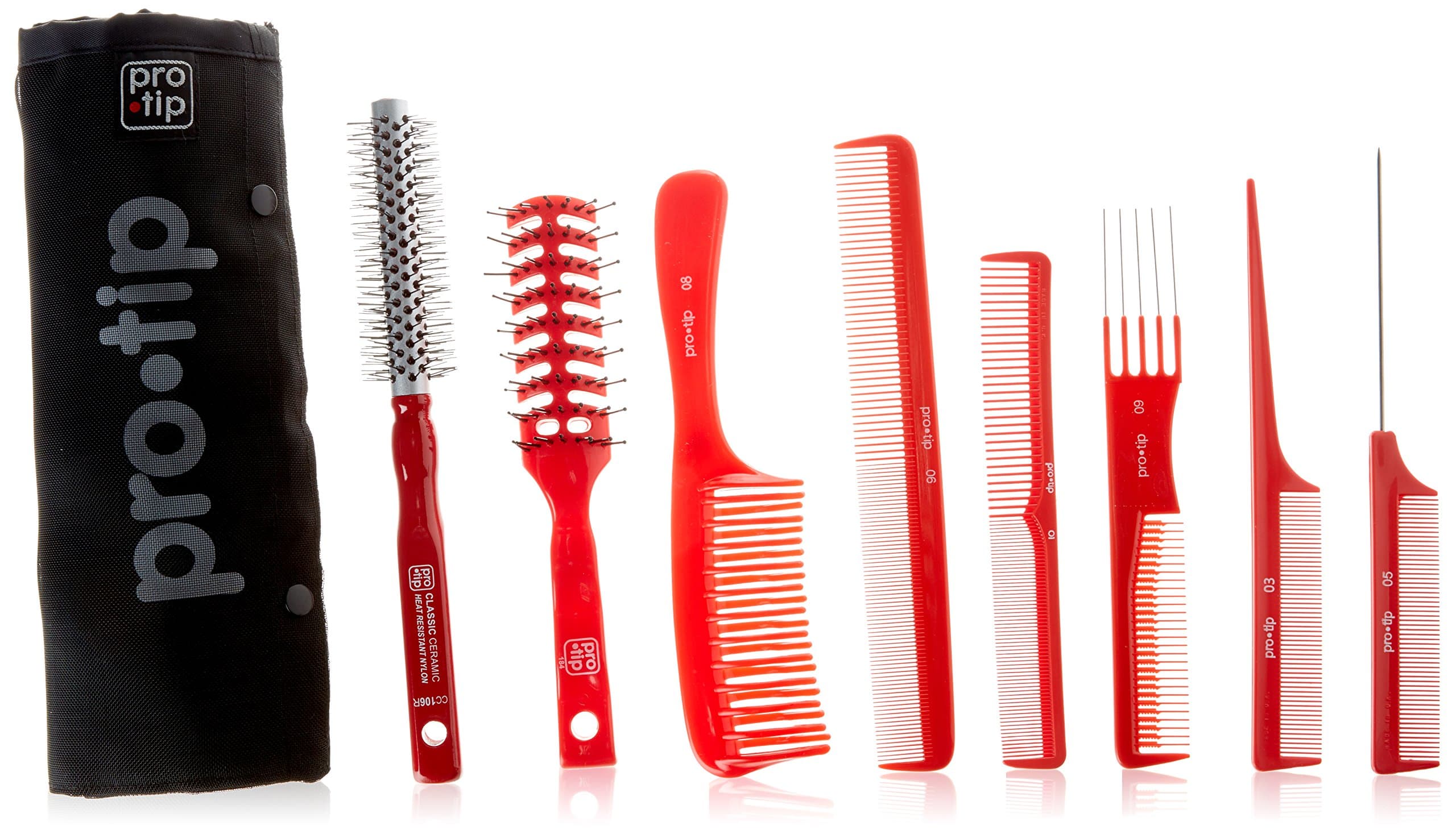 PRO TIP HAIRDRESSING SALON EQUIPMENT TOOL ROLL 6 COMBS & 2 BRUSHES SET