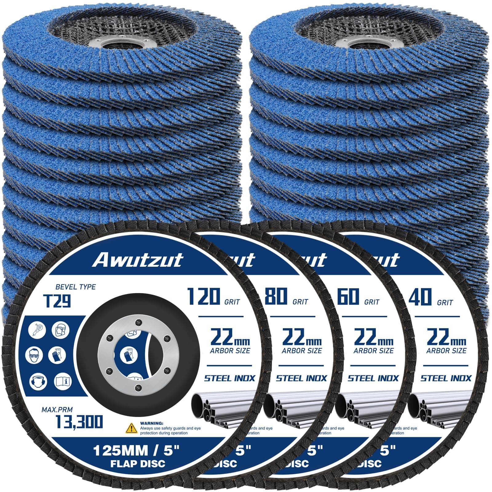 Flap Discs 125mm for Angle Grinder Sanding Disc 40/60/80/120 Grit T29 Abrasive Grinding Wheels & Discs (22PCS)