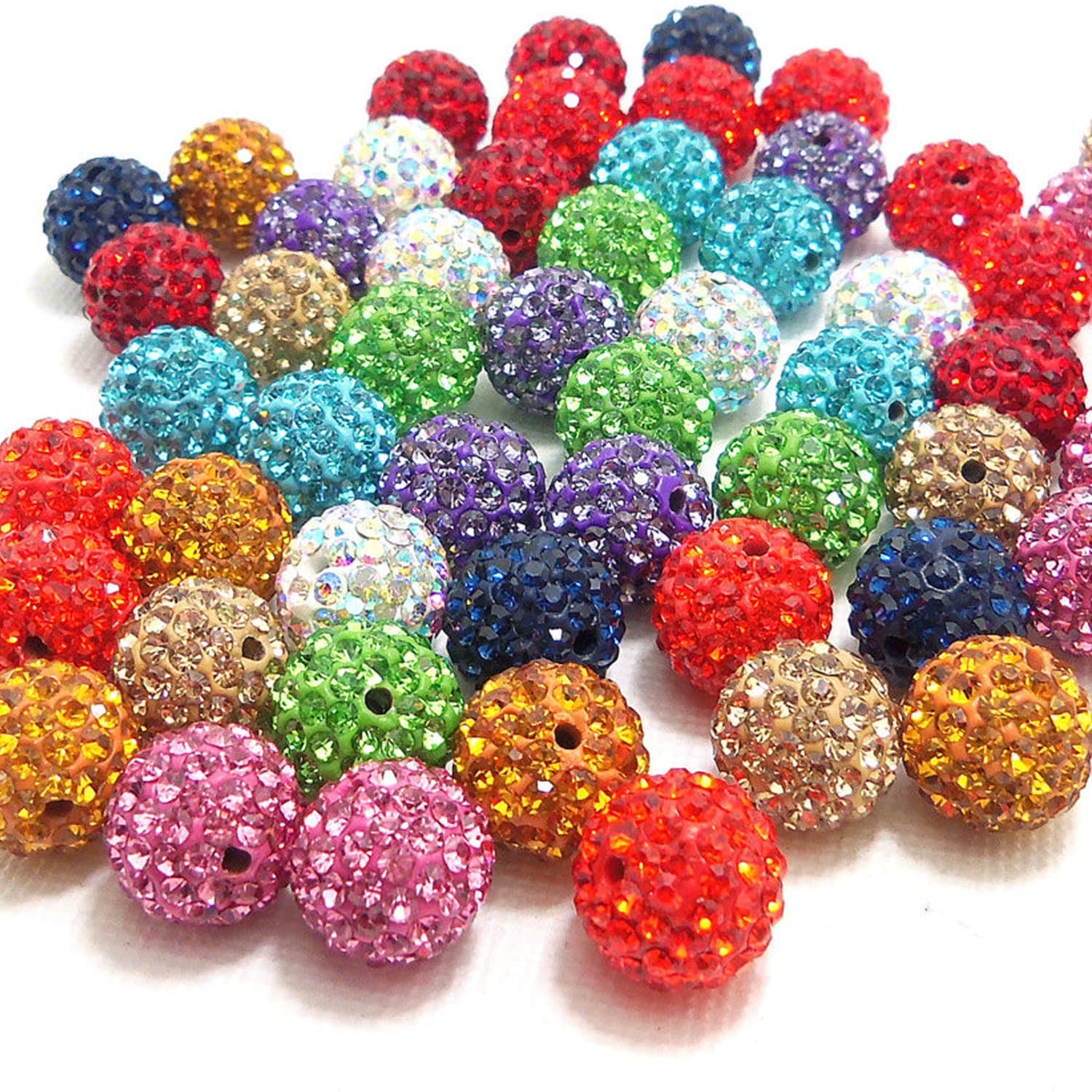 RUBYCA Pave Czech Crystal Disco Ball Clay Beads fit Shamballa Jewelry (100pcs, 10mm, 30 Colors Mixed)