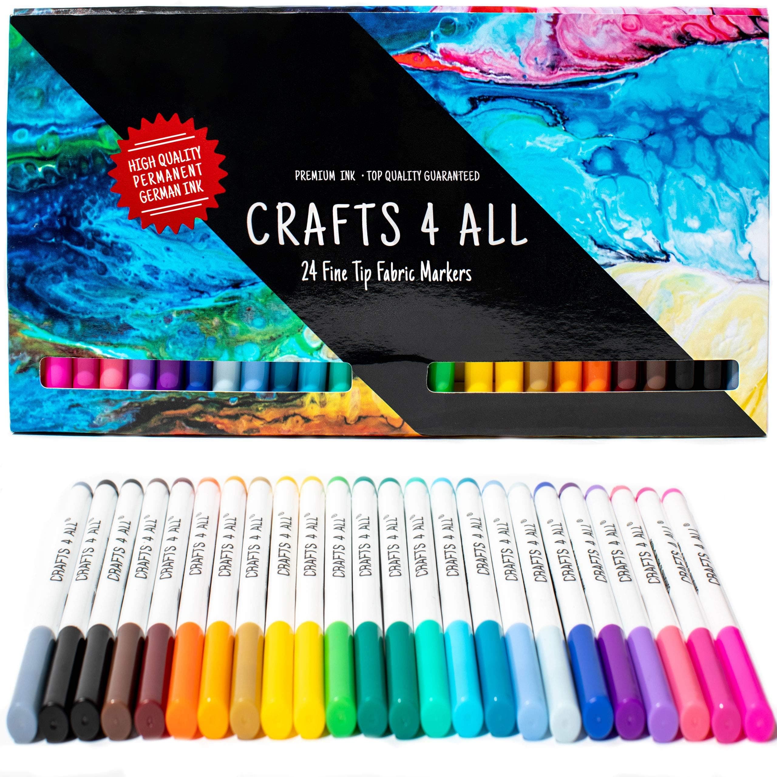 Crafts 4 ALL Premium Graffiti Fine Tip, Minimal Bleed, Child Safe and Non-toxic Permanent Color Art Fabric Markers Pens - Set of 24