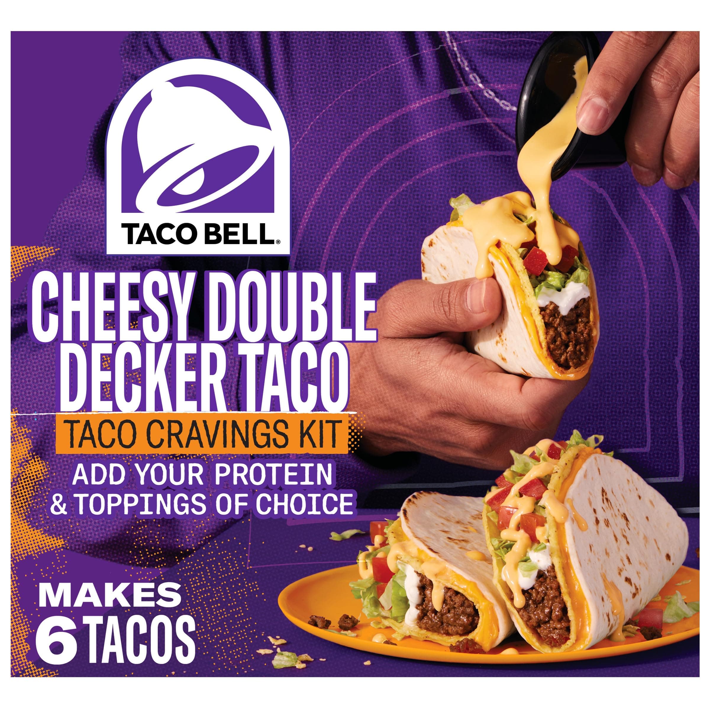 Taco Bell Cheesy Double Decker Taco Dinner Kit with 6 Soft Tortillas, 6 Crunchy Taco Shells, Velveeta Cheese Sauce & Seasoning, 14 oz Box