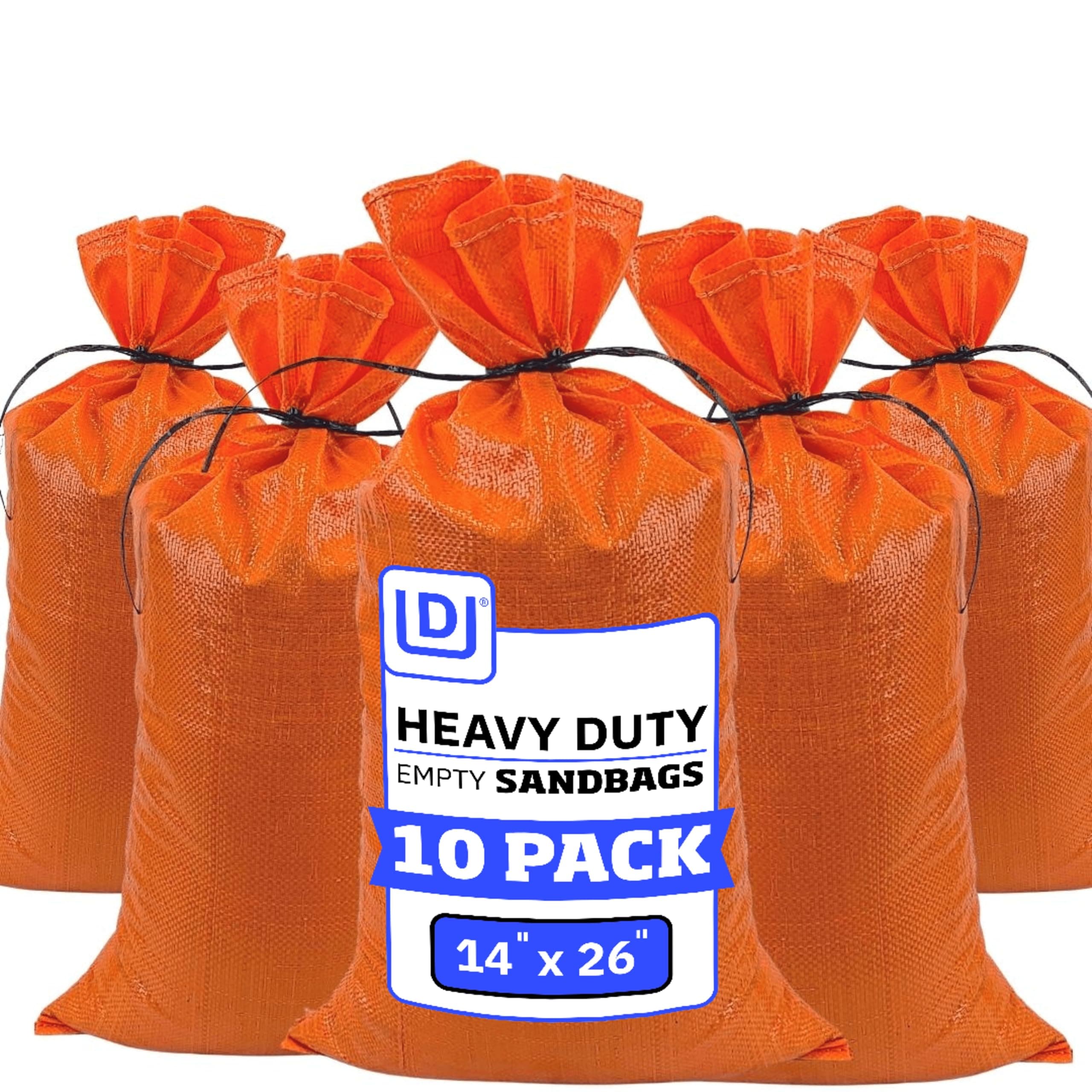 DURASACK Heavy Duty Sand Bags with Tie Strings Empty Woven Polypropylene Sand-Bags for Flood Control with 1600 Hours of UV Protection, 50 lbs Capacity, 14x26 inches, Orange, Pack of 10