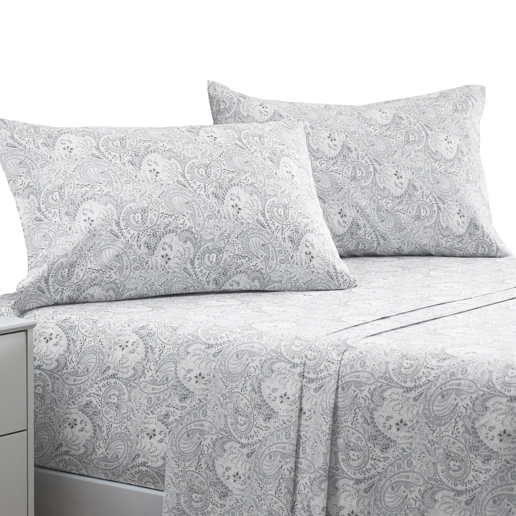 Mellanni Full Sheets Set - 4 PC Iconic Collection Bedding - Hotel Luxury, Extra Soft, Cooling Bed Sheets - Wrinkle, Fade, Stain Resistant (Full, Paisley Gray)