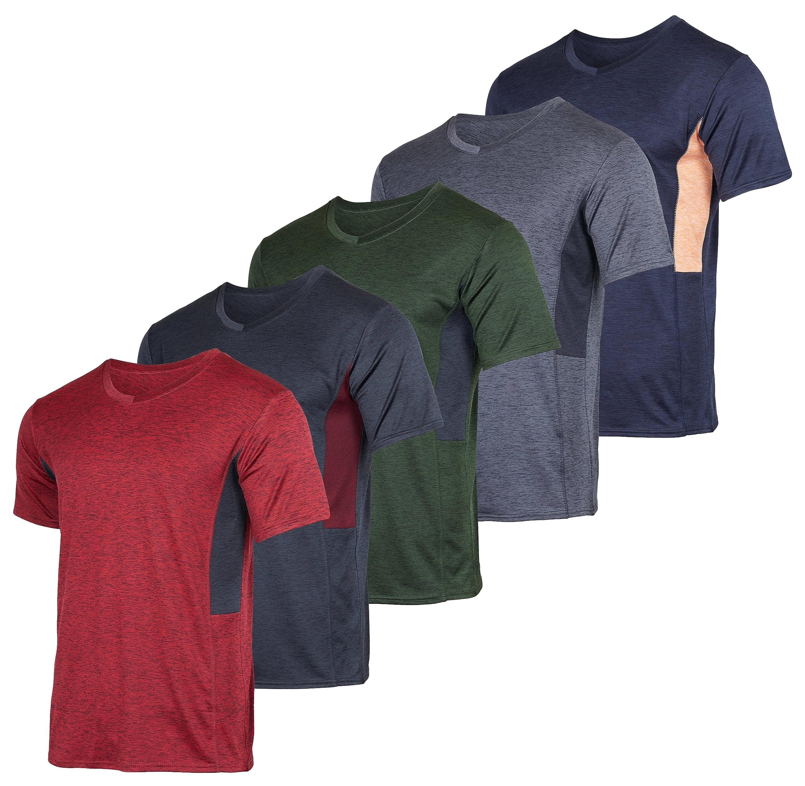 Real Essentials5 Pack: Men’s V-Neck Dry-Fit Moisture Wicking Active Athletic Tech Performance T-Shirt