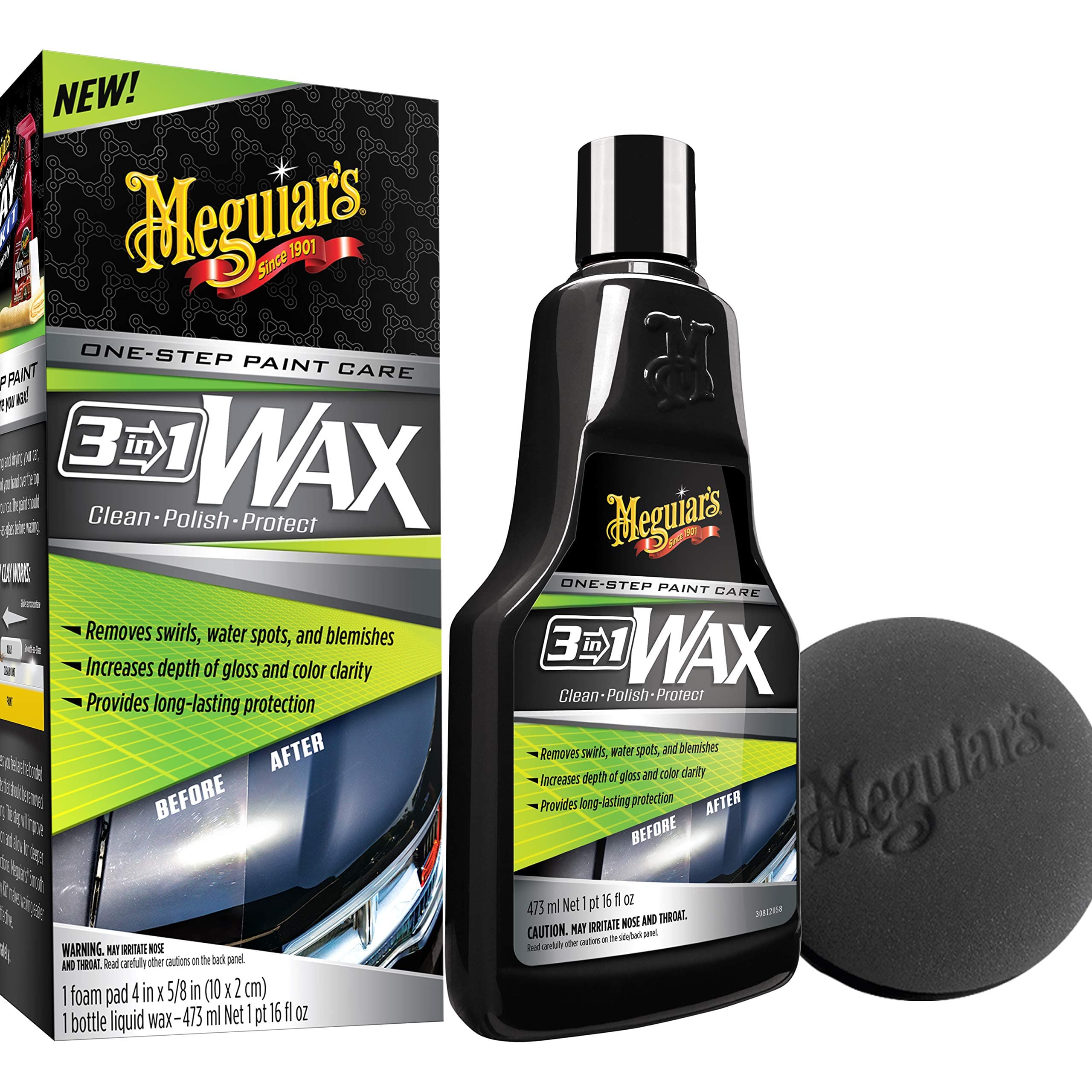 Meguiar's 3-in-1 Wax, Advanced Cleaner Wax that Blends Defect and Scratch Removal with Car Polishing, Keep Your Car Care Simple With an All in One Product, 16 Oz
