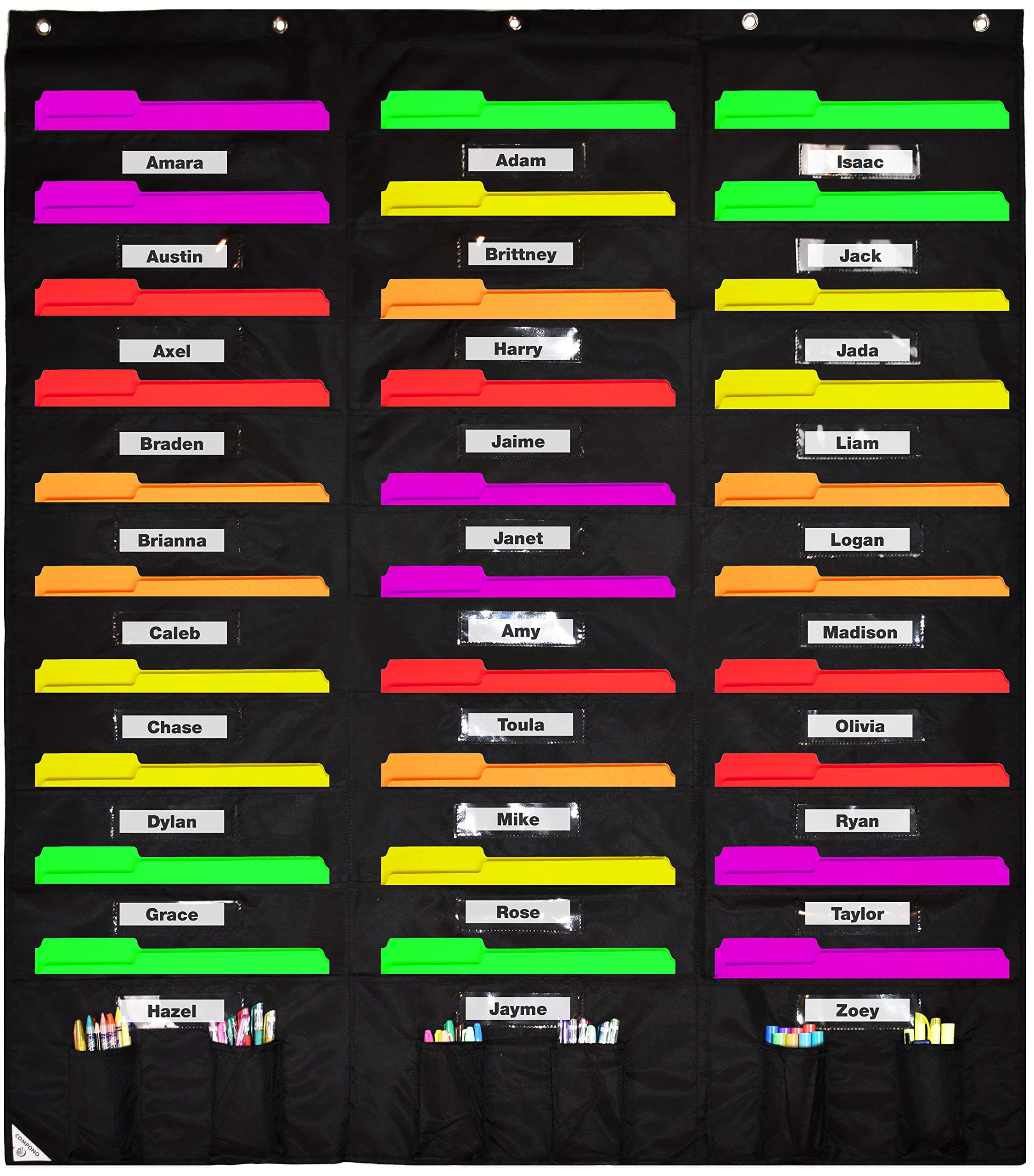 30 Pocket Storage Pocket Chart Hanging Wall File Organizer. Best Pocket Chart for School, Classroom Organization, Home Office Mailbox Organizer. Easy Wall Pocket Chart (Black w/Label Window)