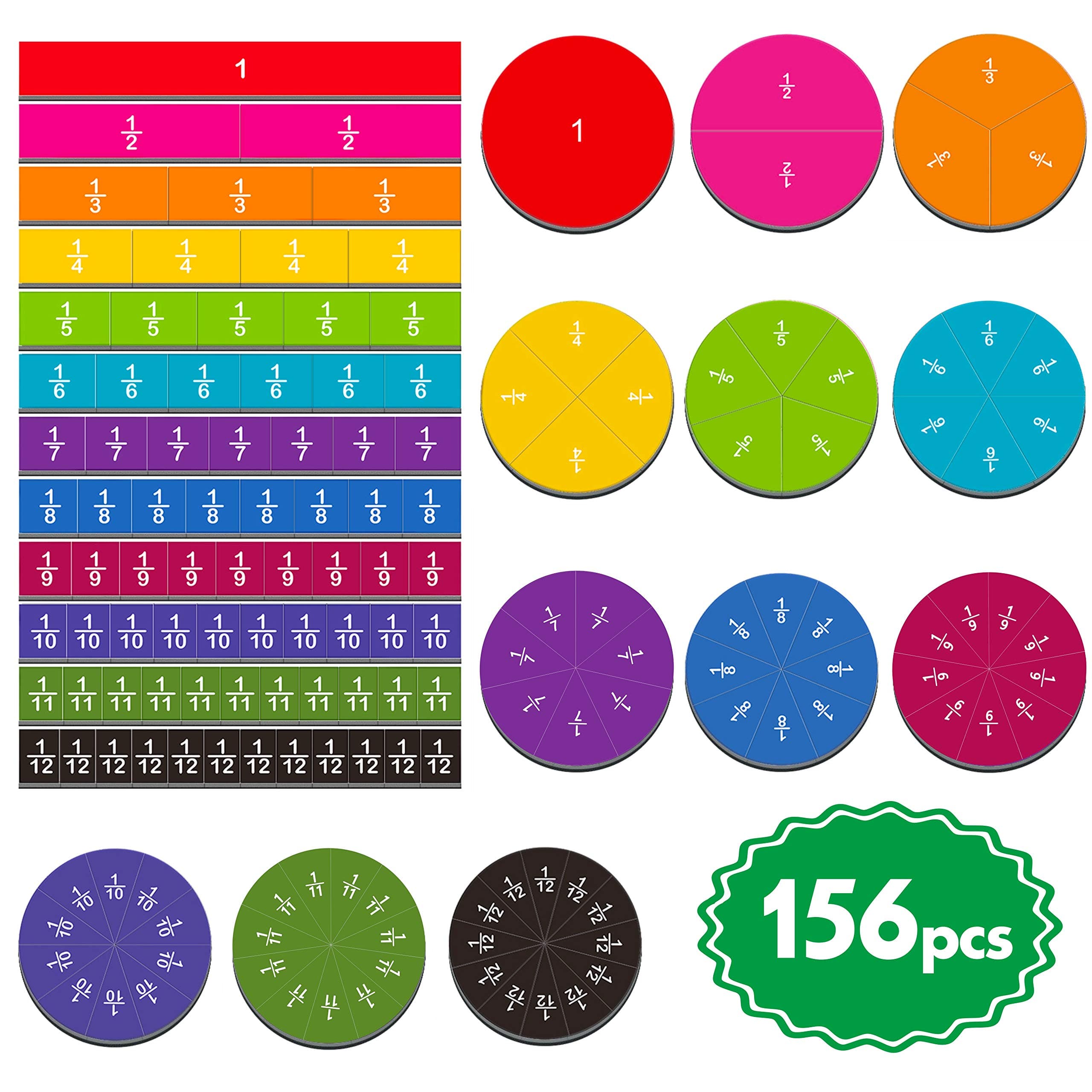 156 pcs Magnetic Rainbow Fraction Tiles Circles