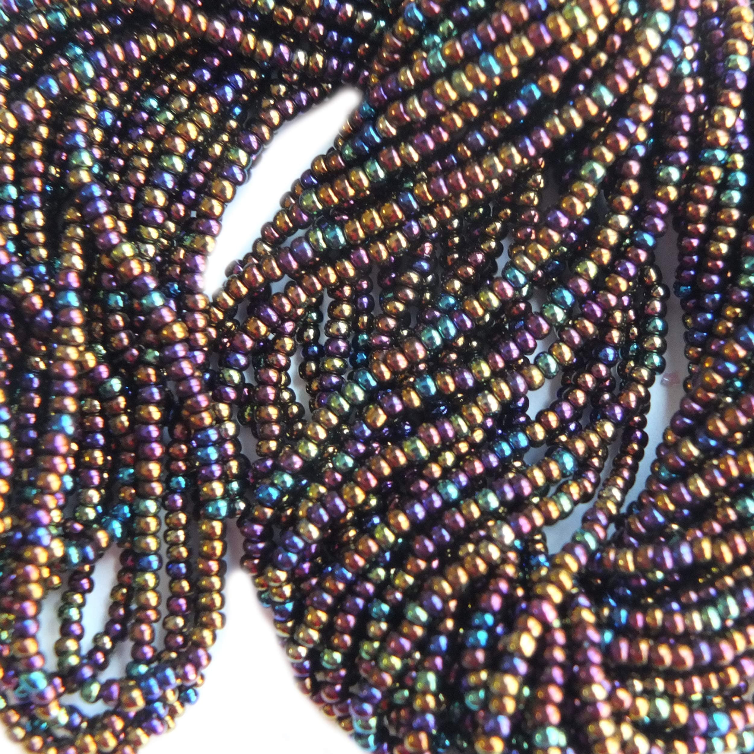 Seed Beads 10/0 Czech Black Rainbow Iris Metallic (Full Hank Pack) Glass Beads