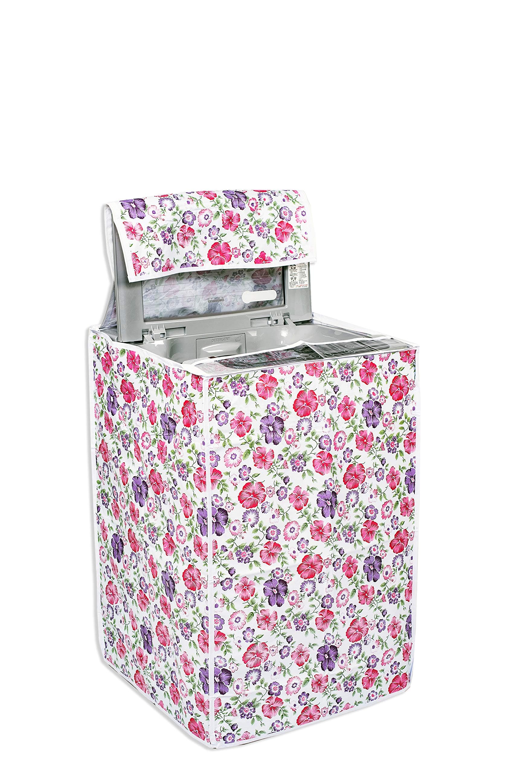Classic® Top Load Washing Machine Cover Suitable for LG 6 Kg, 6.5 Kg, 7 Kg, 7.5 Kg (56cmsX56cmsX85cms, White & Pink Flower)