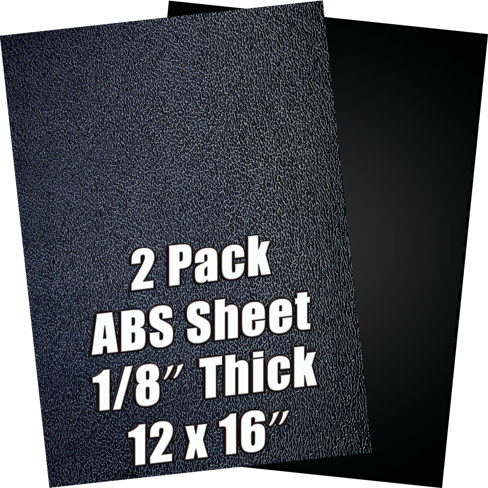 ABS Plastic Sheet 1/8 Inch Thick 12" x 16" (2-Pack),Black Rigid Moldable Panel with Different Surfaces (Textured Front & Smooth Back) for Structural Parts, Project Enclosures, and DIY Home Decor, etc.