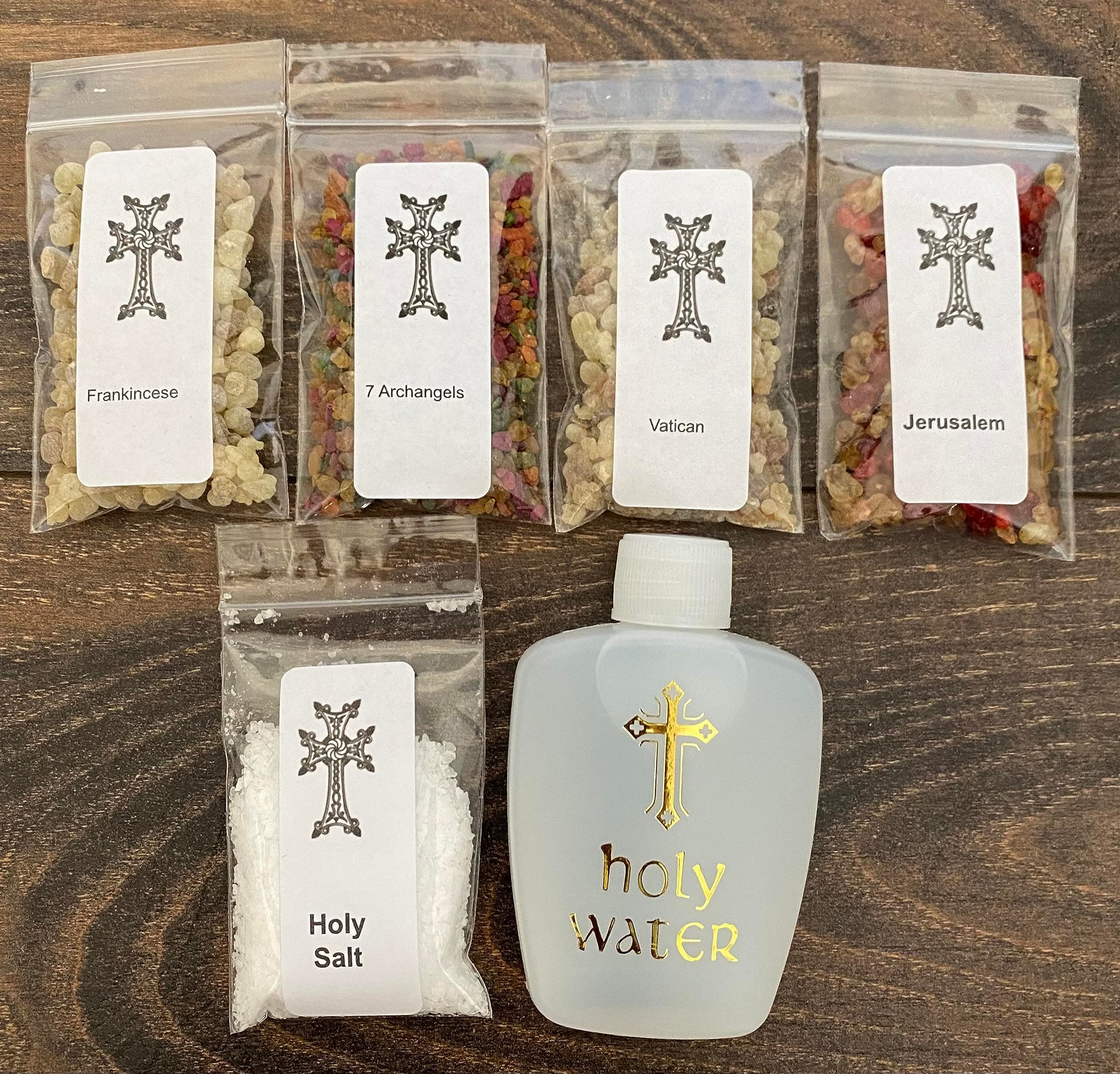 Frankincense Incense Gift s et Comes with 1/2 oz Each of Frankincense,Vatican, Jerusalem, 7 Arch Angels (with aditional Blessed/holy Salt and Water for You Energy Rituals, Our Gift to You.)