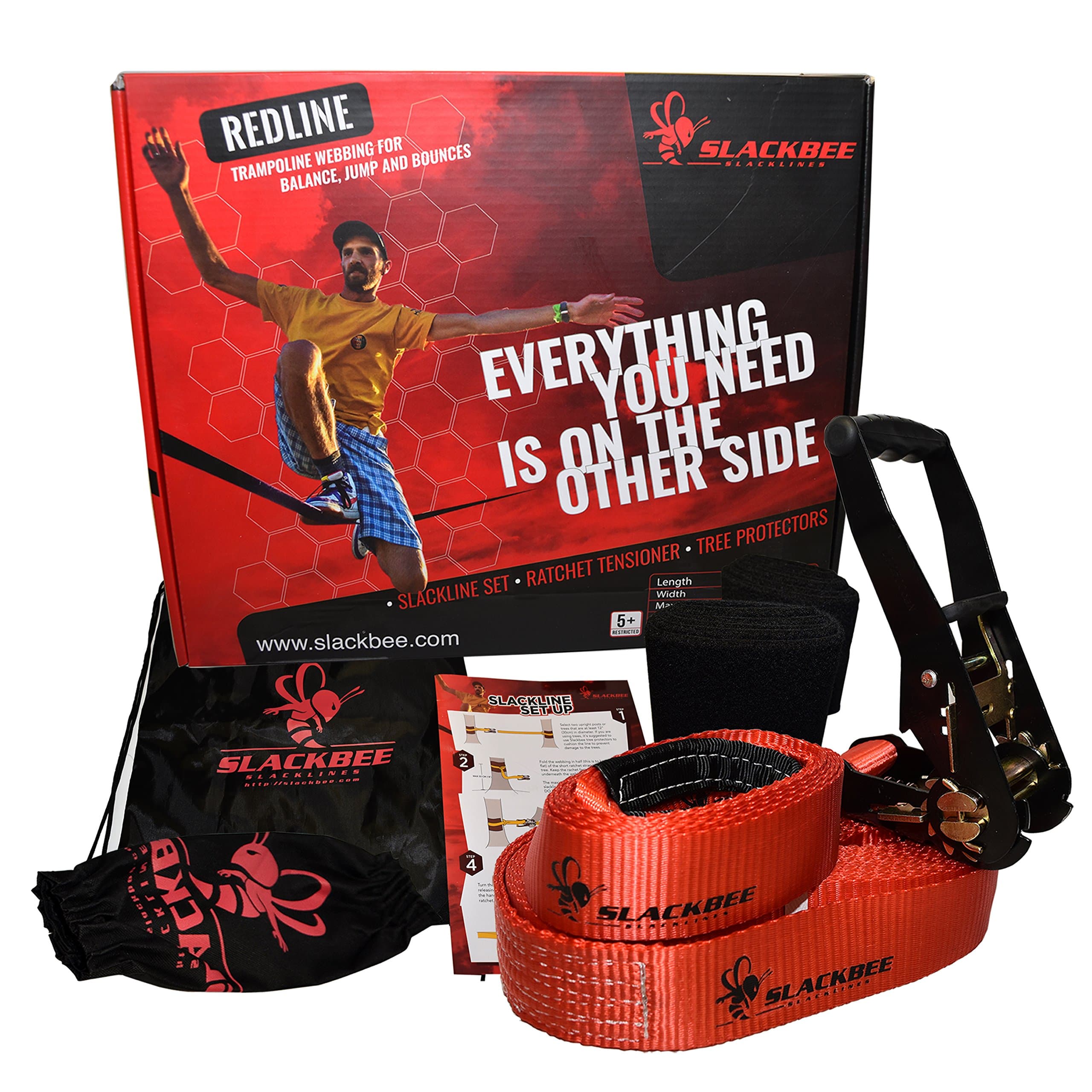 Slackline Kit - 50' x 2" (15m x 50mm) with Tree Protector, Strong Ratchet with Soft Grip, Carry Bag and Instruction Booklet