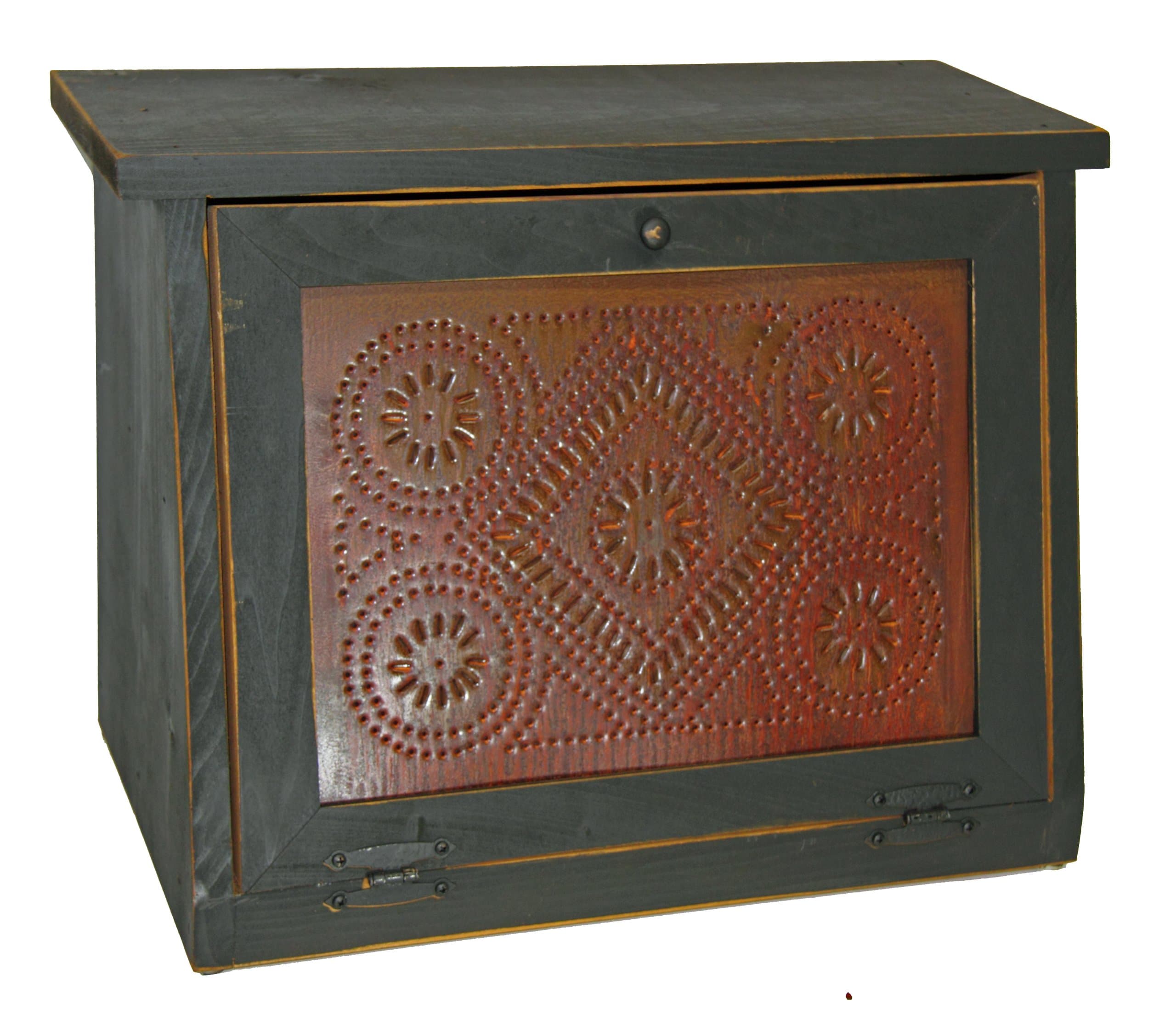 Country Rustic Primitive Bread Box Rusty Diamond Punched Tin