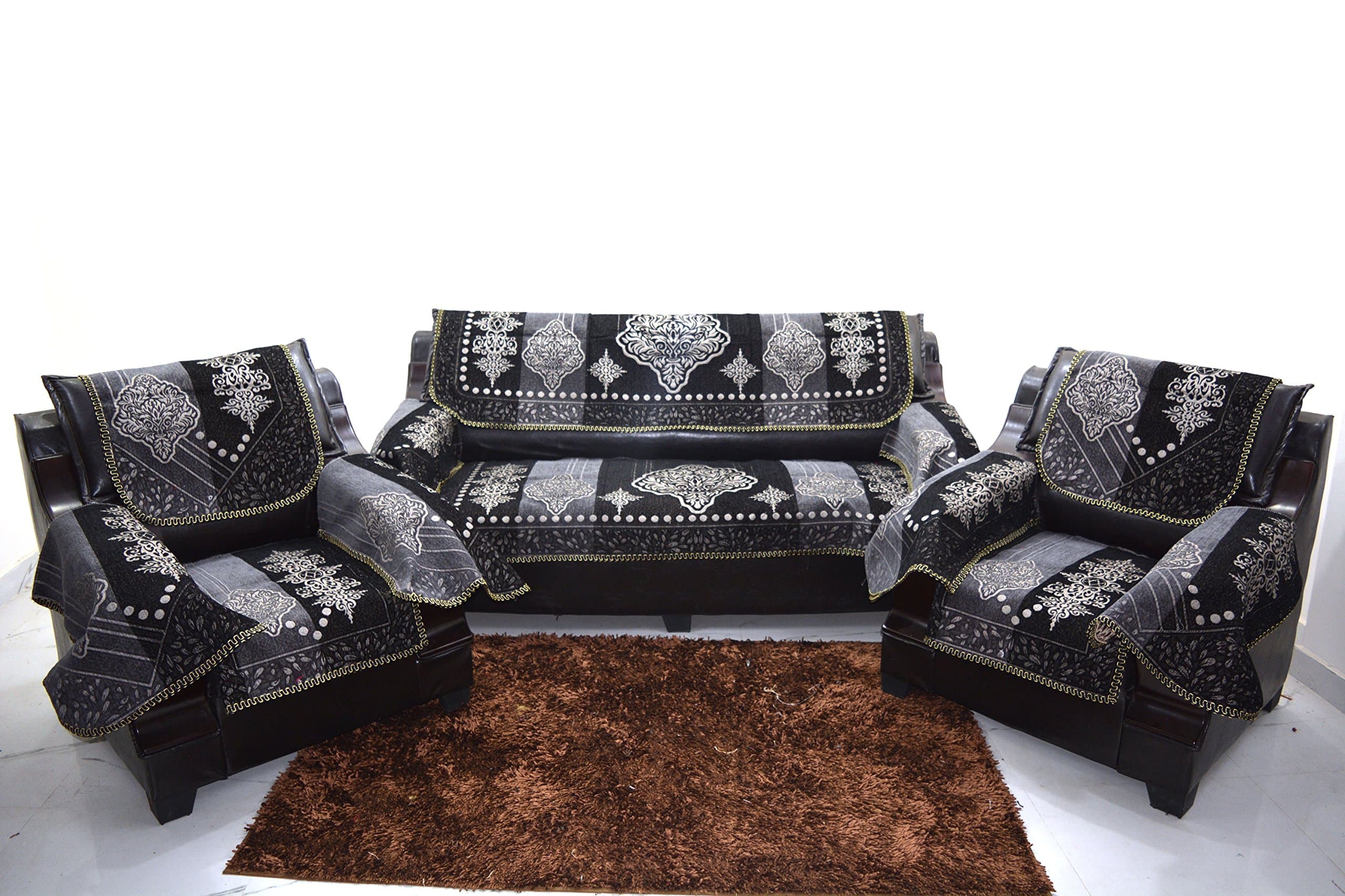 Sofa Cover With Arm By Kingly Décor/sofa cover set for living room/sofa cover 3+1+1/sofa covers with arm rest cover/Desinge:floral/color:black/fabric:Polyster+cotton/Brand:Kingly product id:LONG SHEET-04