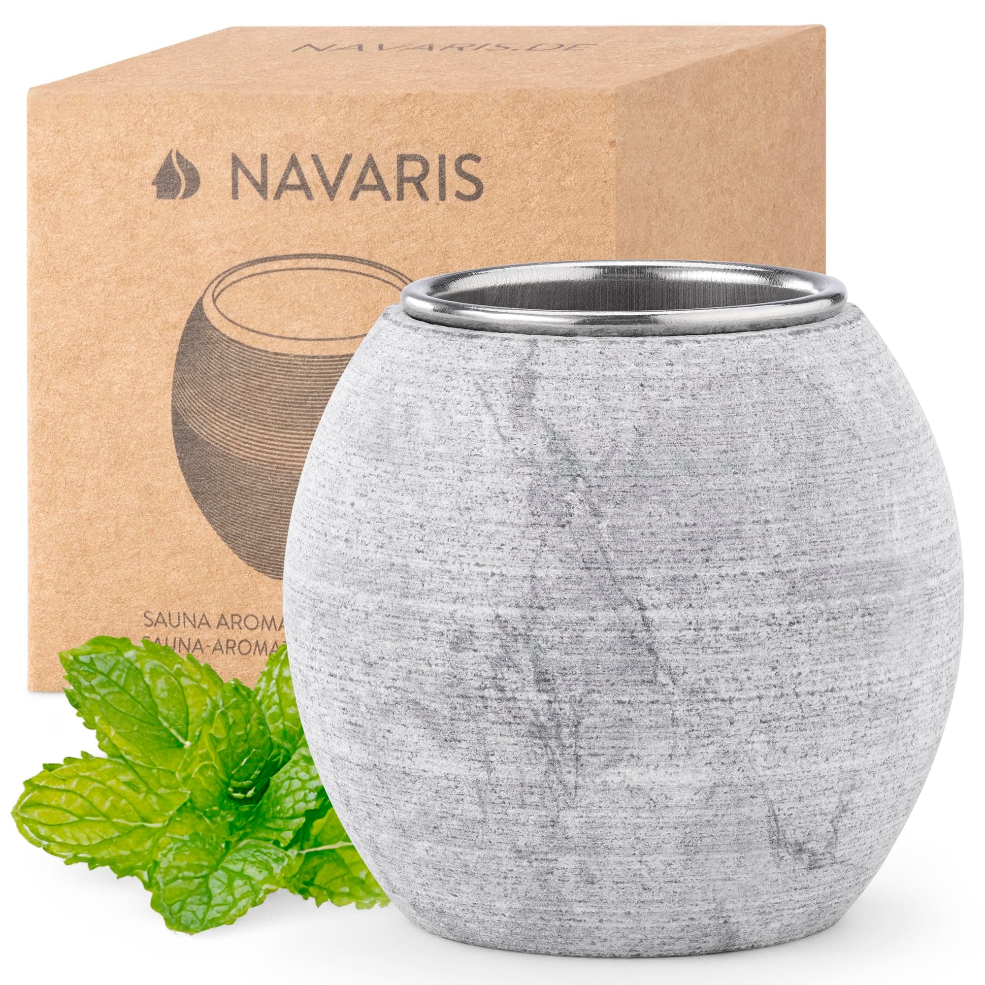 Navaris Stone Sauna Aromatherapy Cup - Ø 5cm Soapstone and Stainless Steel Aroma Bowl for Fragrance in Saunas - Home Sauna Accessories