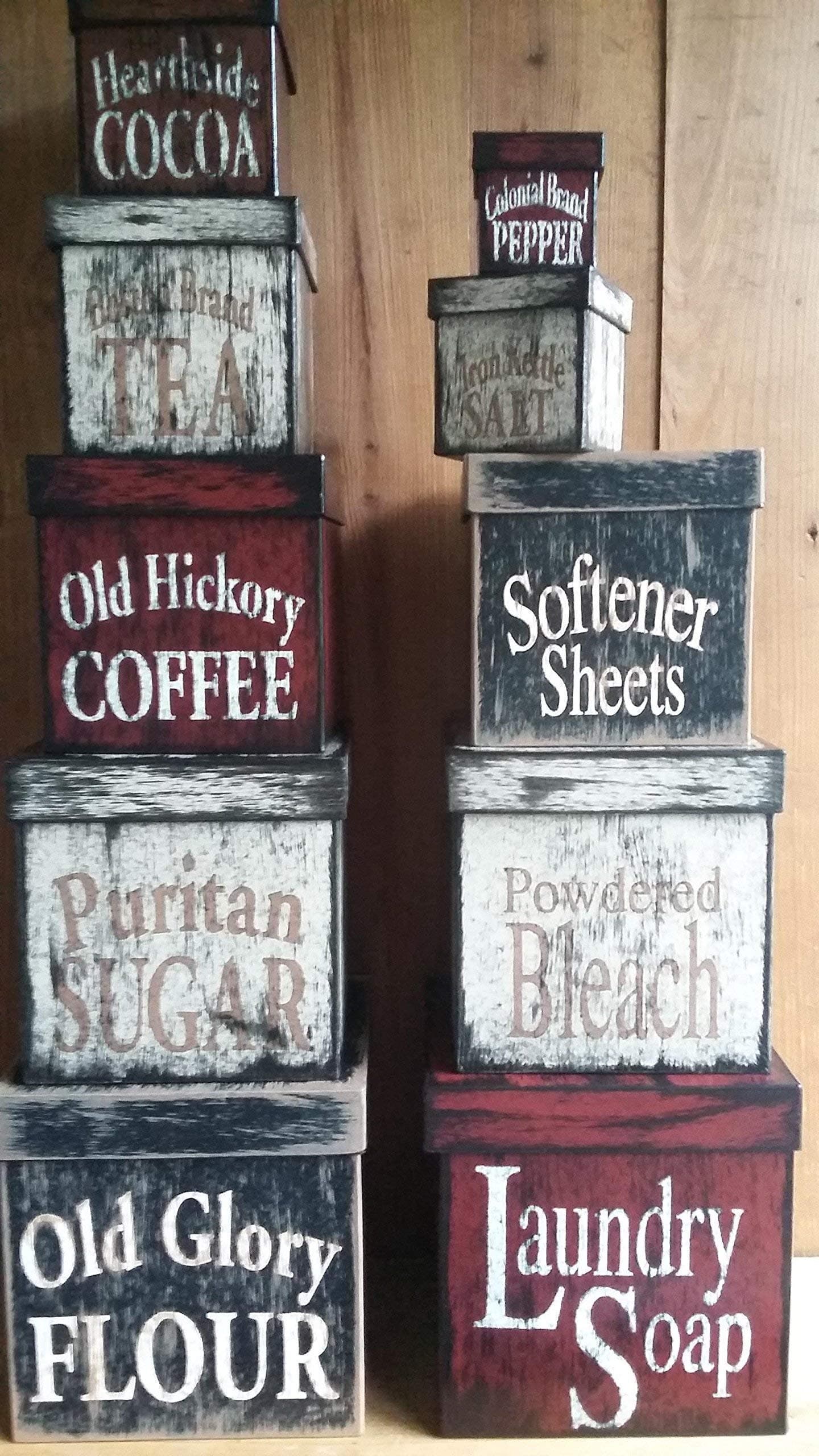 Flour Sugar Coffee Canister Set, Kitchen Canister Set, Rustic Decorative Kitchen Boxes