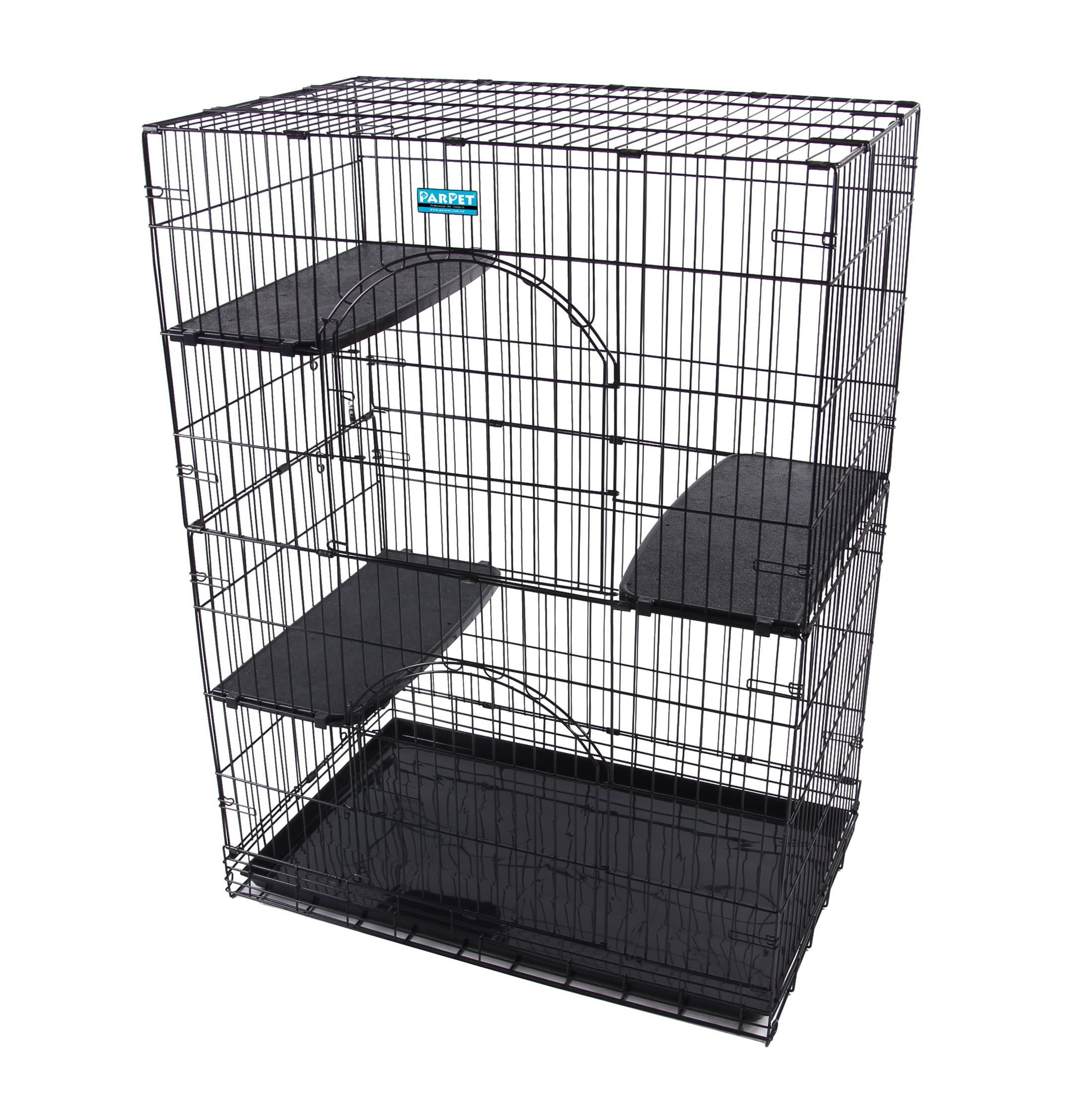 PARPET Foldable Cat Wire Cages/Pet Playpen,2 Door, Includes 3 Perches, Tray& 4 Locking Casters (Black)