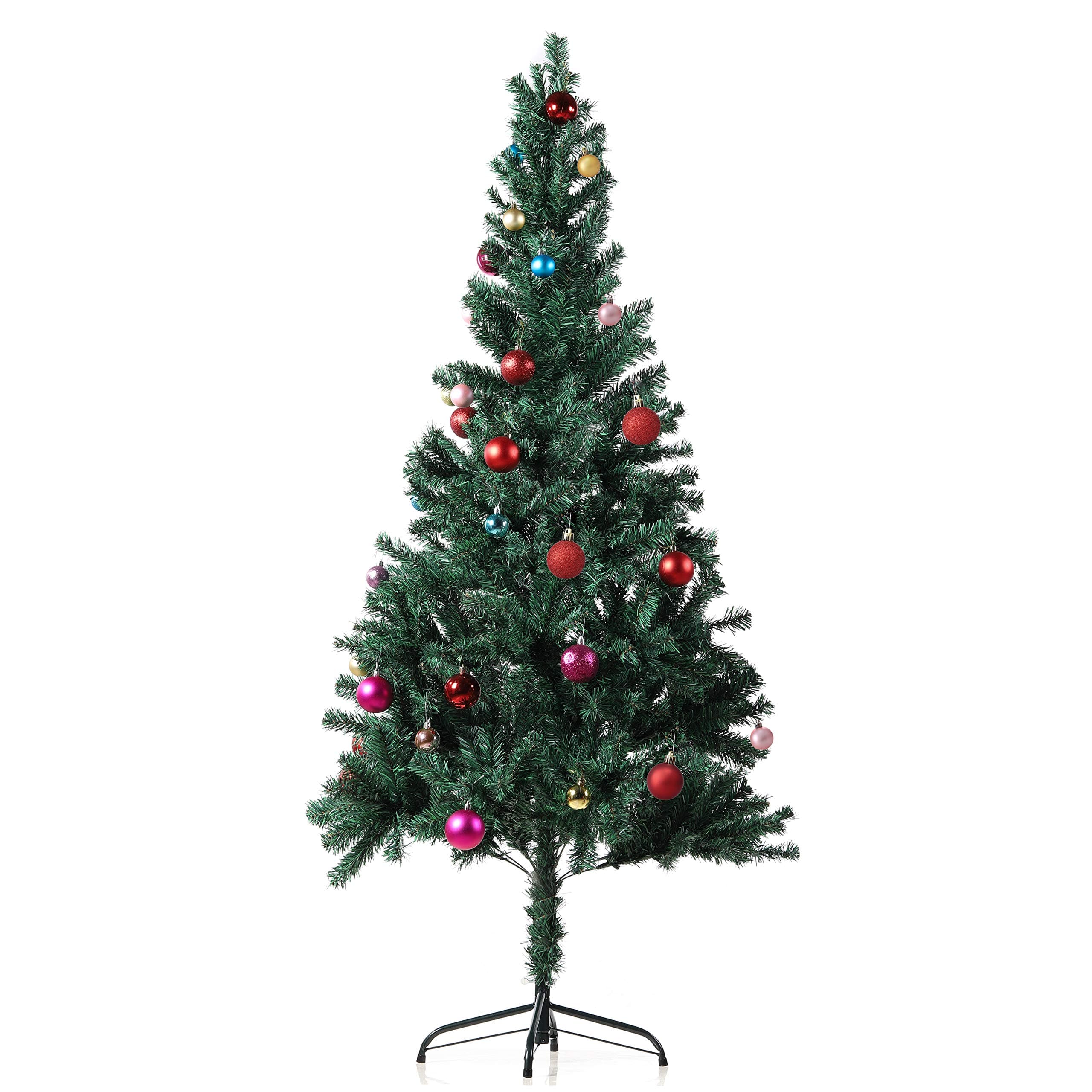 Wellwood 6 ft Artificial Pine Christmas Tree with 24ct Assorted Ornament Set, Metal Stand, Easy Assembly