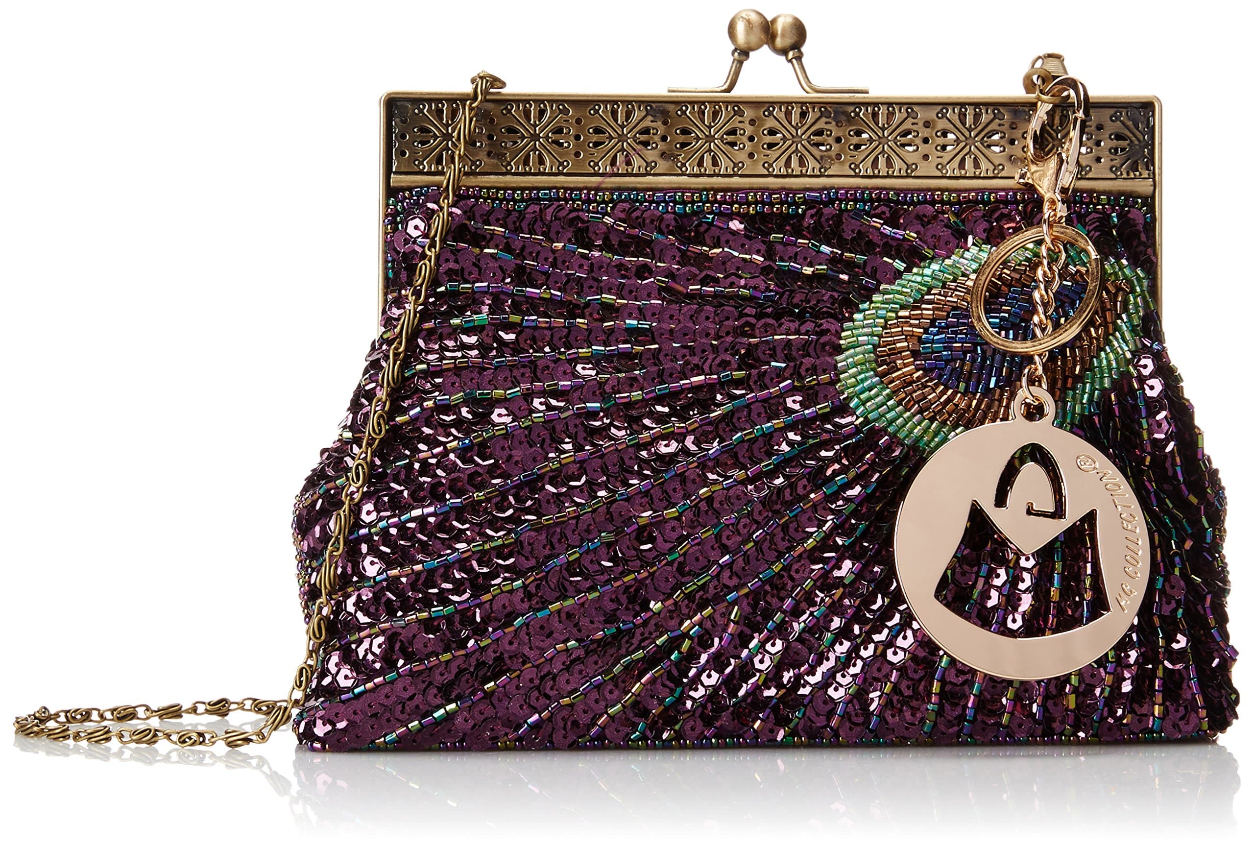 MG Collection Rayna Beaded Sequin Peacock Evening Clutch