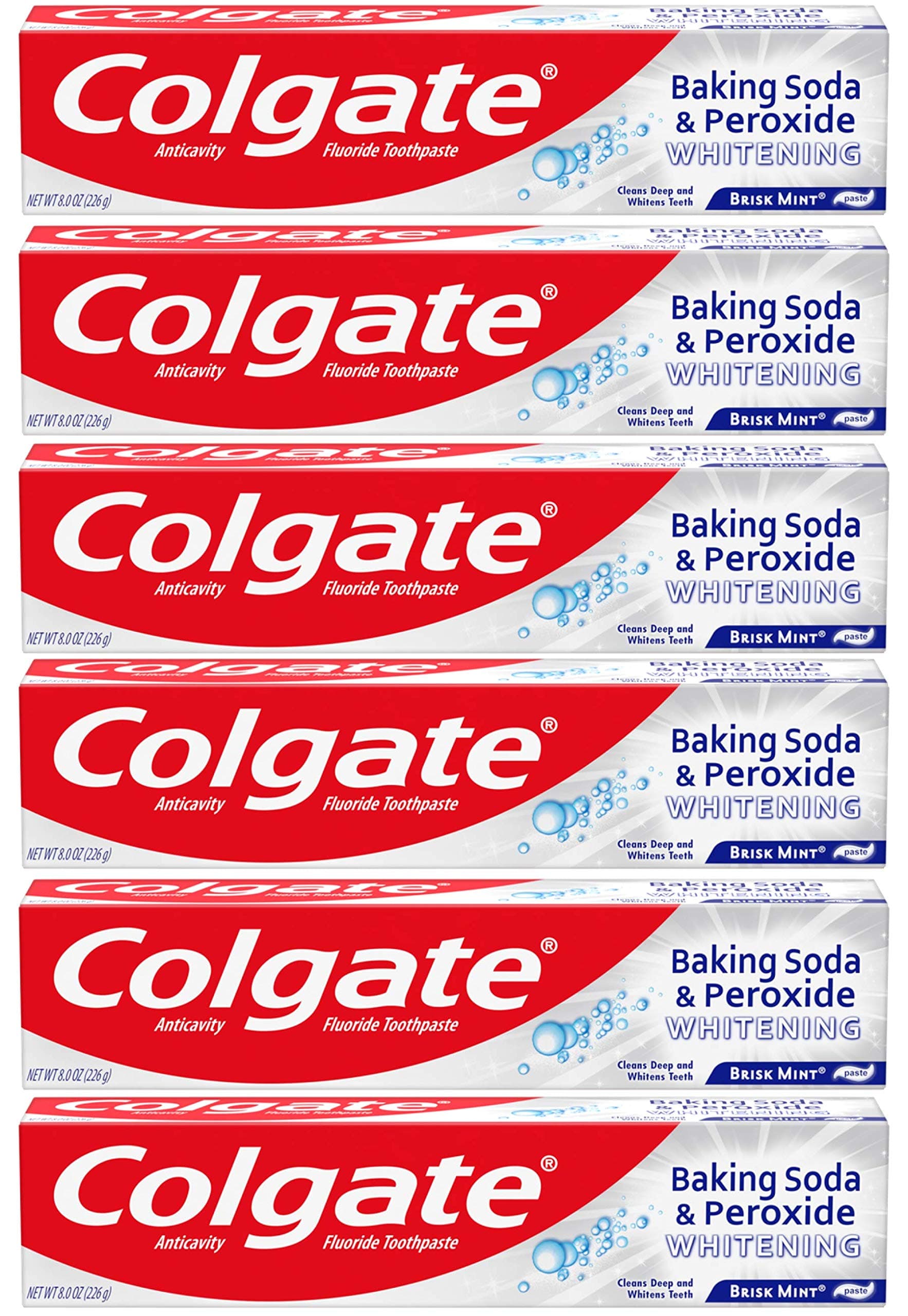 Colgate Peroxide and Baking Soda Toothpaste with Fluoride for Teeth Whitening and Stain Removal, Brisk Mint - 8 ounce (6 Pack)