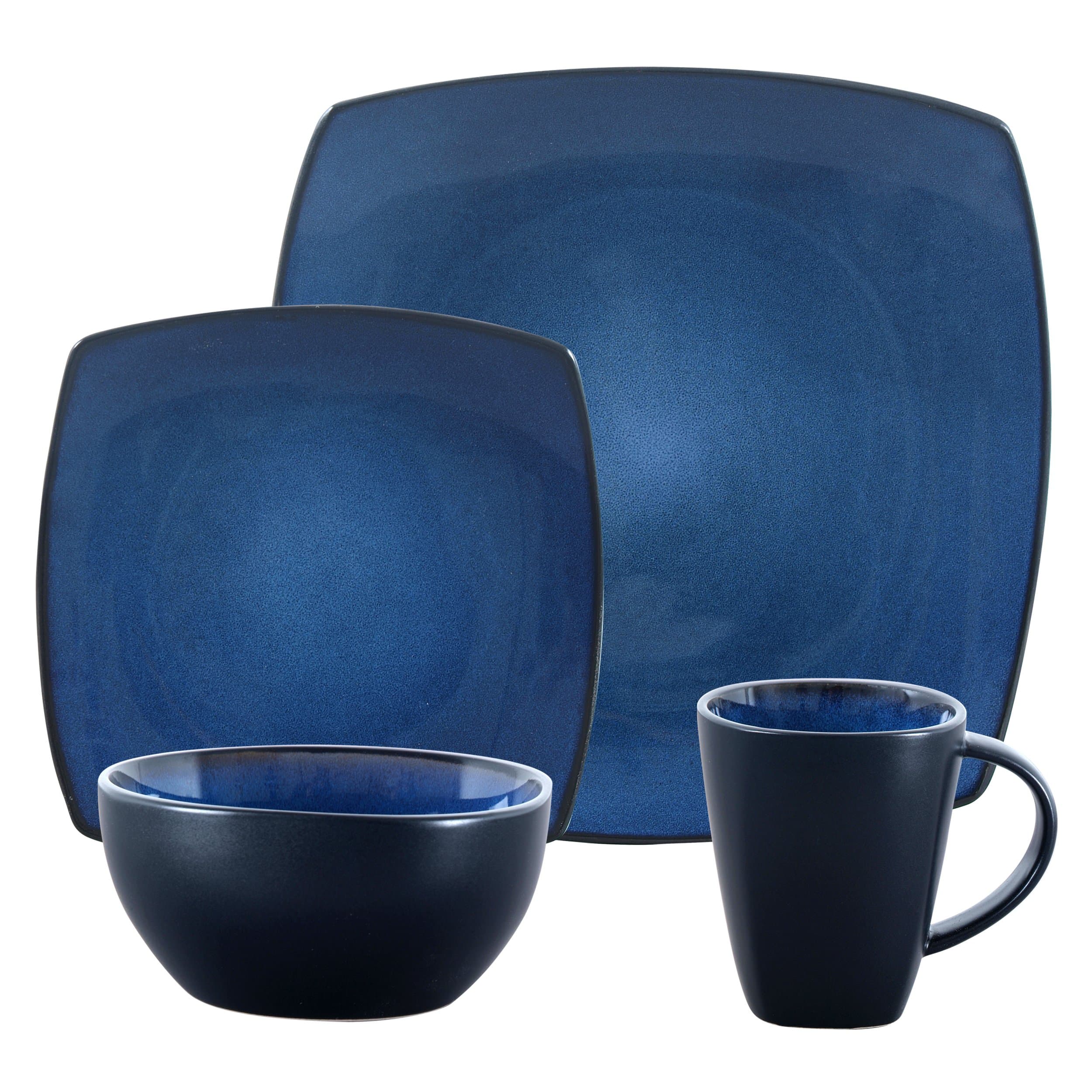 Gibson Elite Soho Lounge Reactive Glaze Stoneware Dinnerware Set, Service for 4 (16pc), Blue