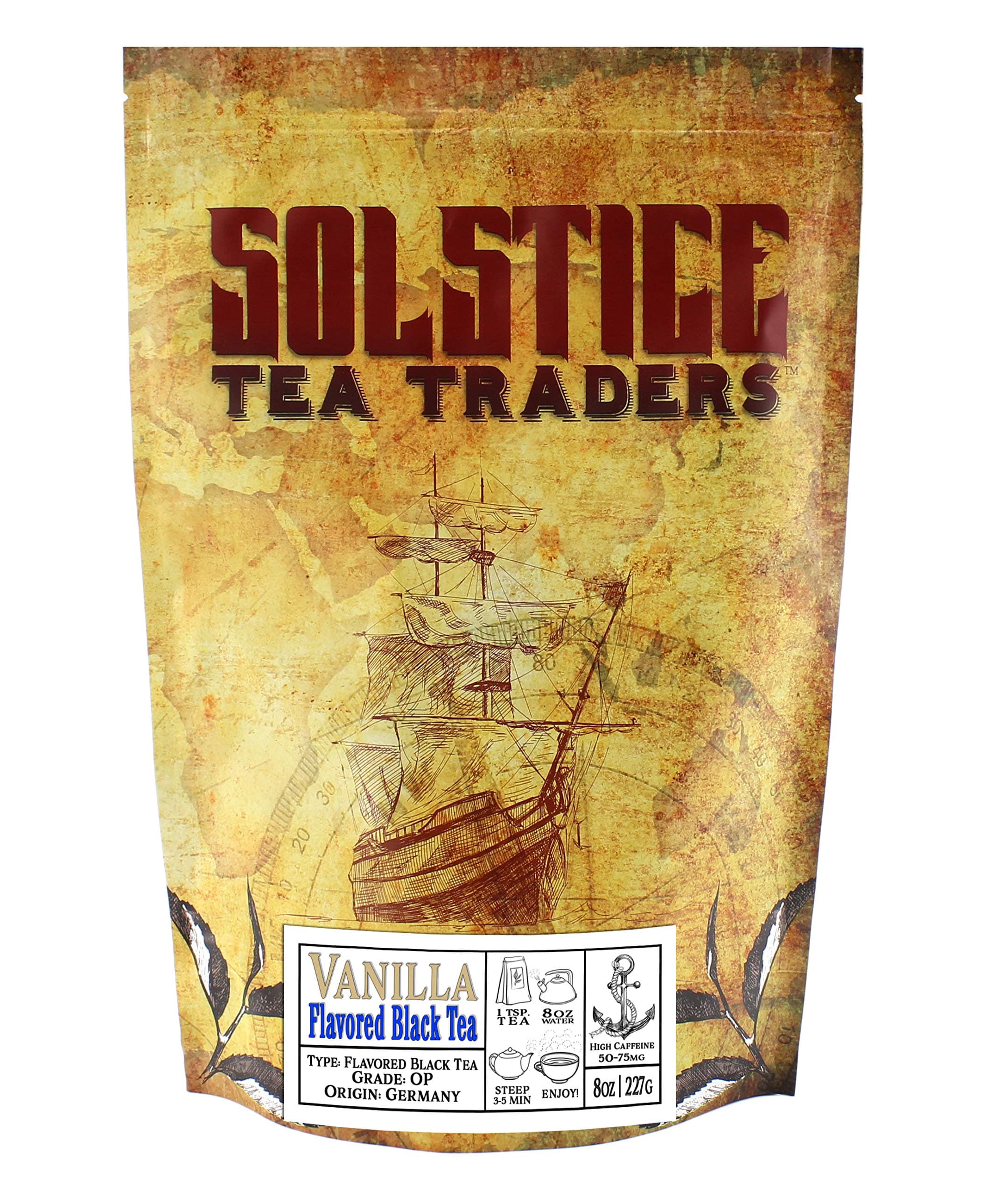 Solstice Loose Leaf Vanilla Black Tea (8-Ounce Bulk Bag); Makes 100+ Cups of Tea