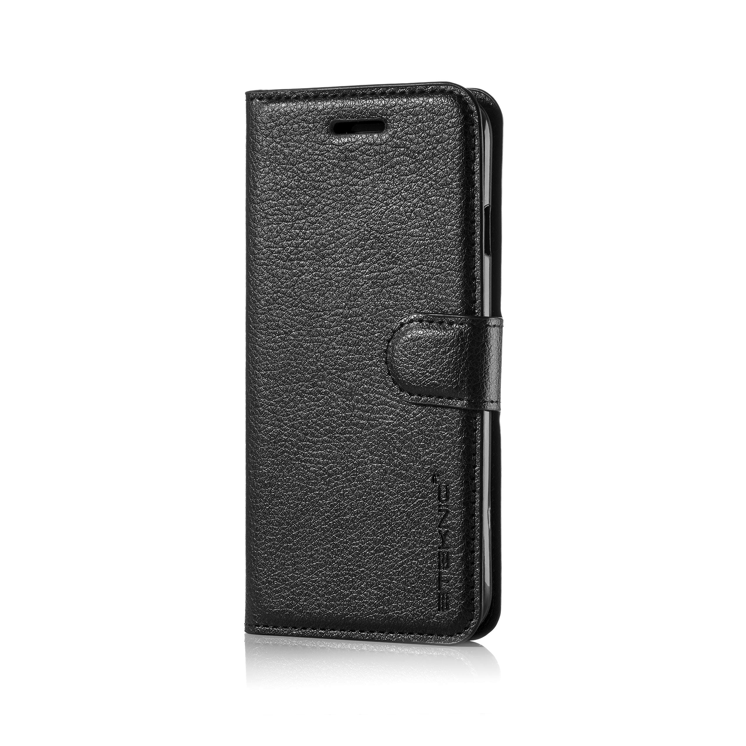 eTEKNIC PU Leather Flip Case for iPhone 6s and iPhone 6 Wallet Cover with Stand, Card Holder, Magnetic, Black, Onyx Series
