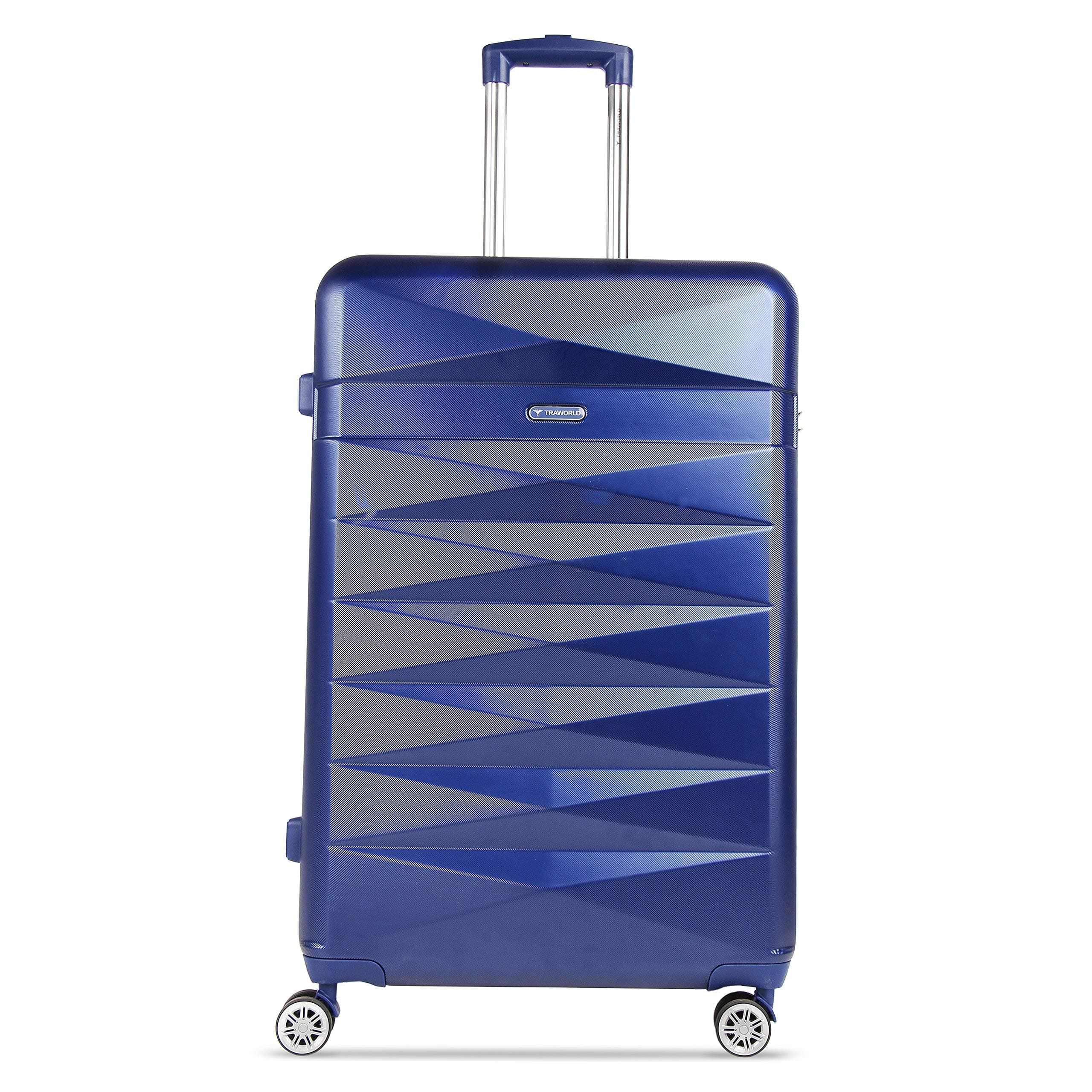 Traworld Robust Premium ABS Polycarbonate 24 Inch / 60.9 cm Deep Blue Hardside 8 Wheels Spinner Check-in Travel Trolley Luggage Suitcase with TSA Lock