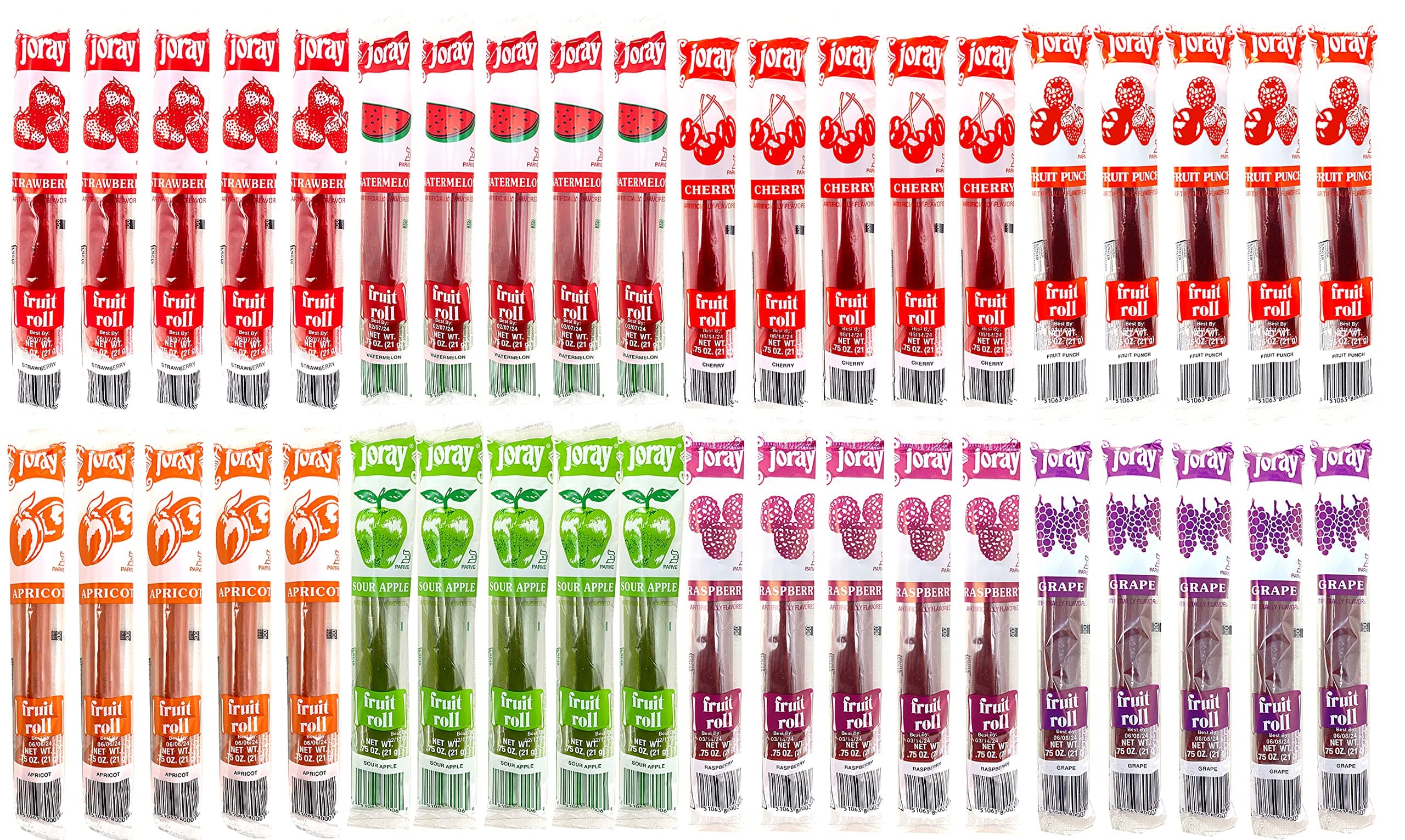 Joray Fruit Rolls – Real Fruit Rolls – Joray Variety Pack of Kosher Fruit Snacks .75 Ounce (Pack of 40, 8 Flavors)