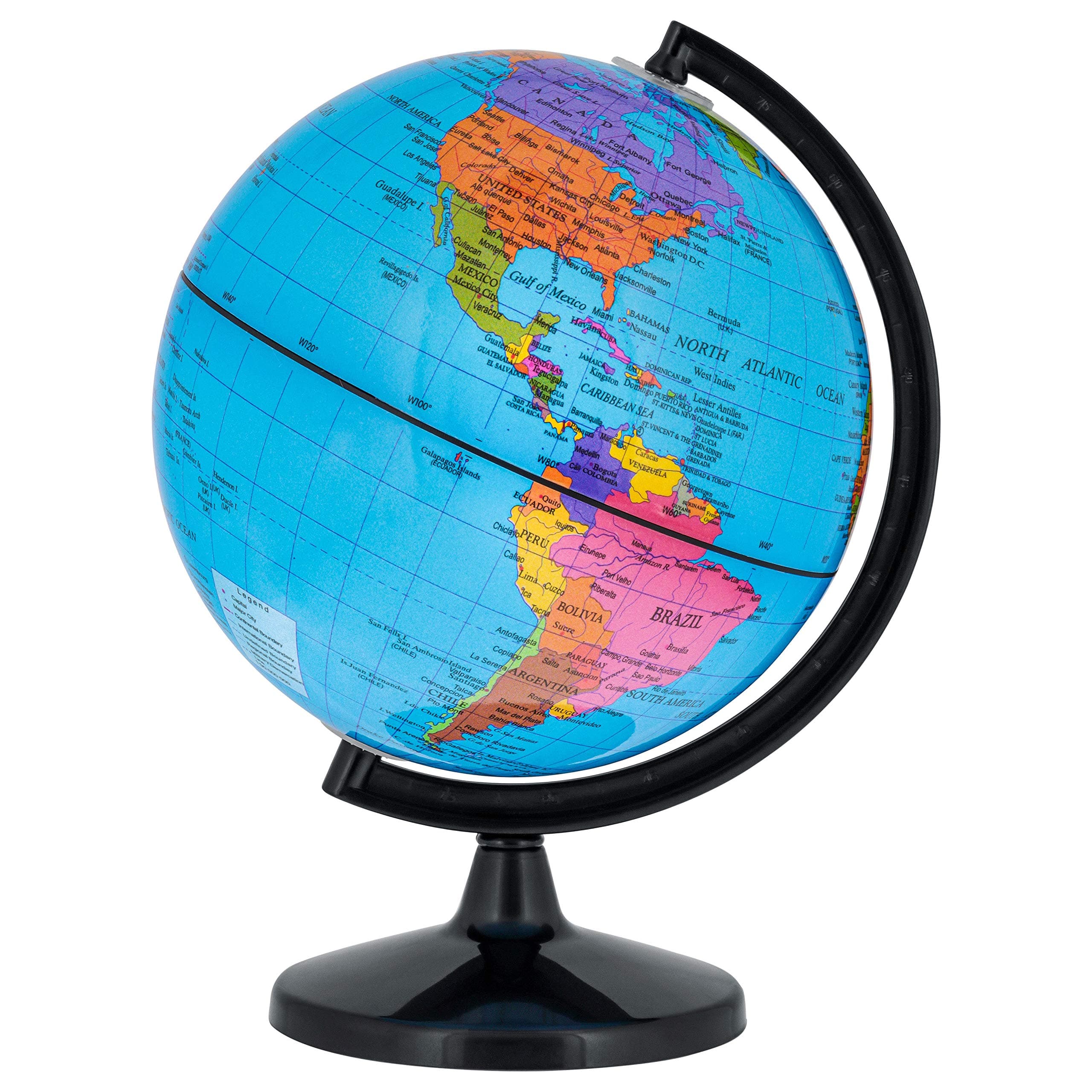 6" Blue Ocean World Globe with Black Base - Compact Mini Political Globe, Vertical Axis Rotation - Fun, Educational, Learn Earth Geography - School, Home Office, Shelf Desktop Display