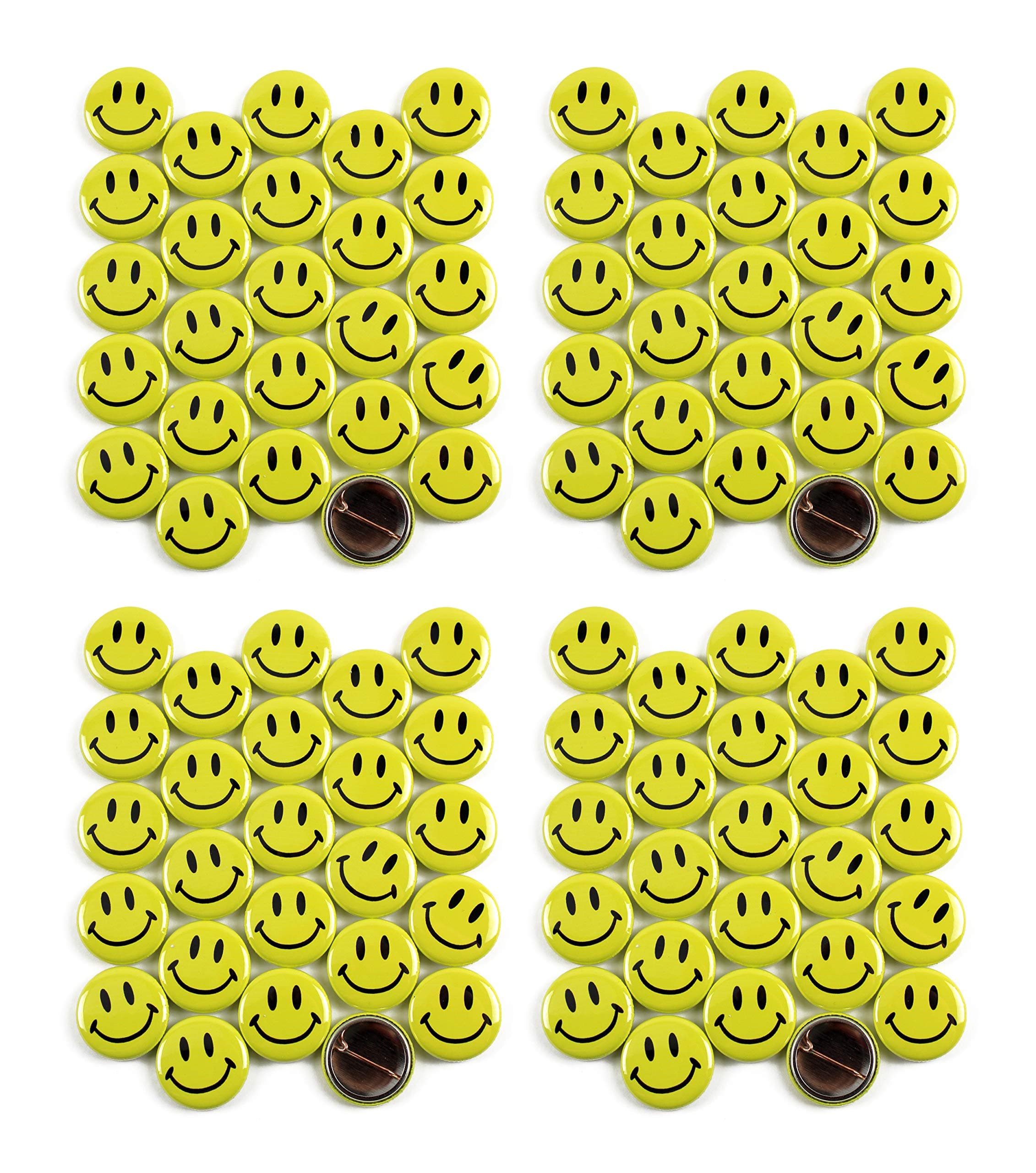 Classic Smile Face Pinback Buttons - 1 Inch Size - 100 Pack