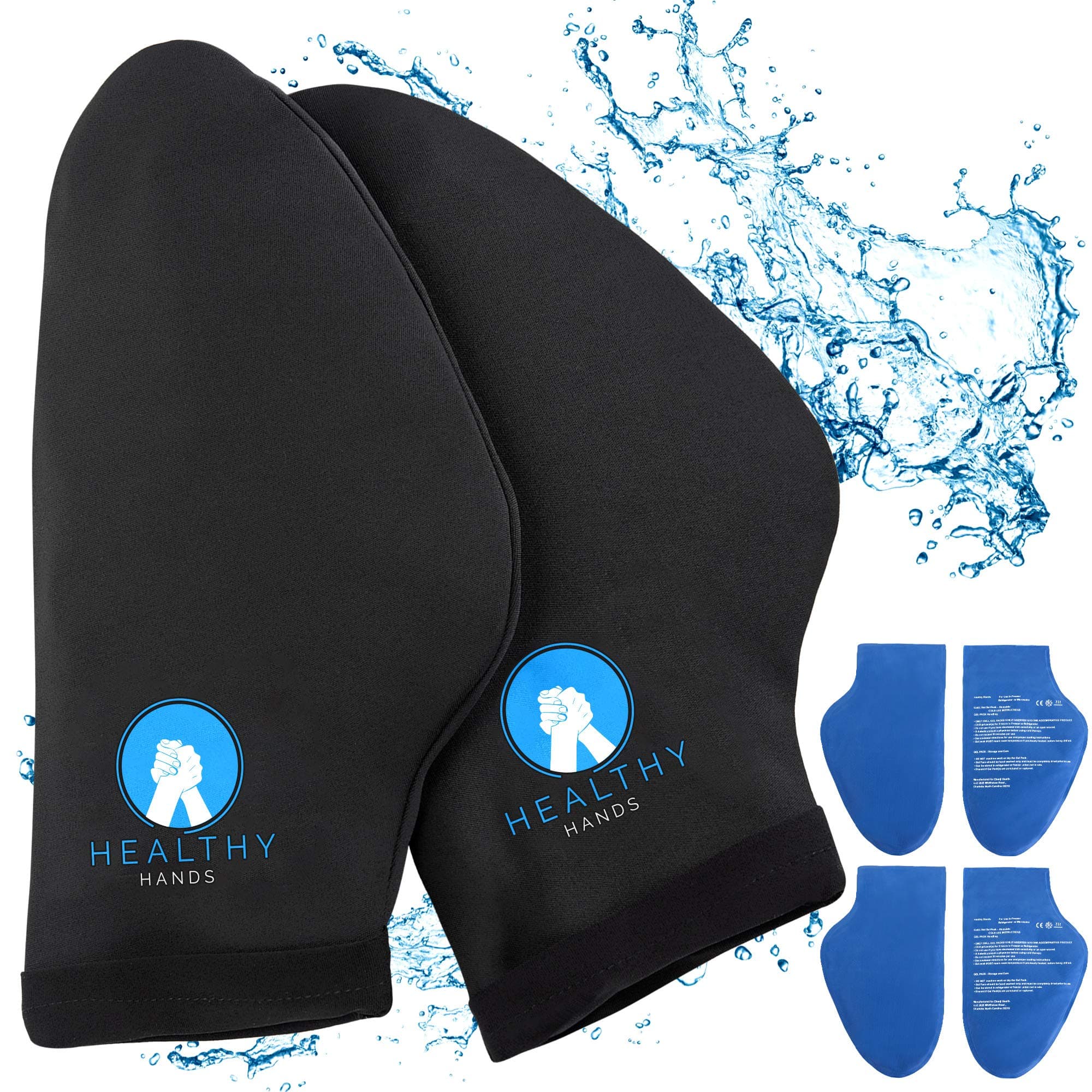 Healthy Hands Hand Ice Pack Wrap – Cold Therapy for Hands - Ice Gloves for Chemo, Neuropathy, Arthritis, Injuries and Working Hands – Includes 2 Mittens and 4 Reusable and Flexible Gel Ice Packs S/M