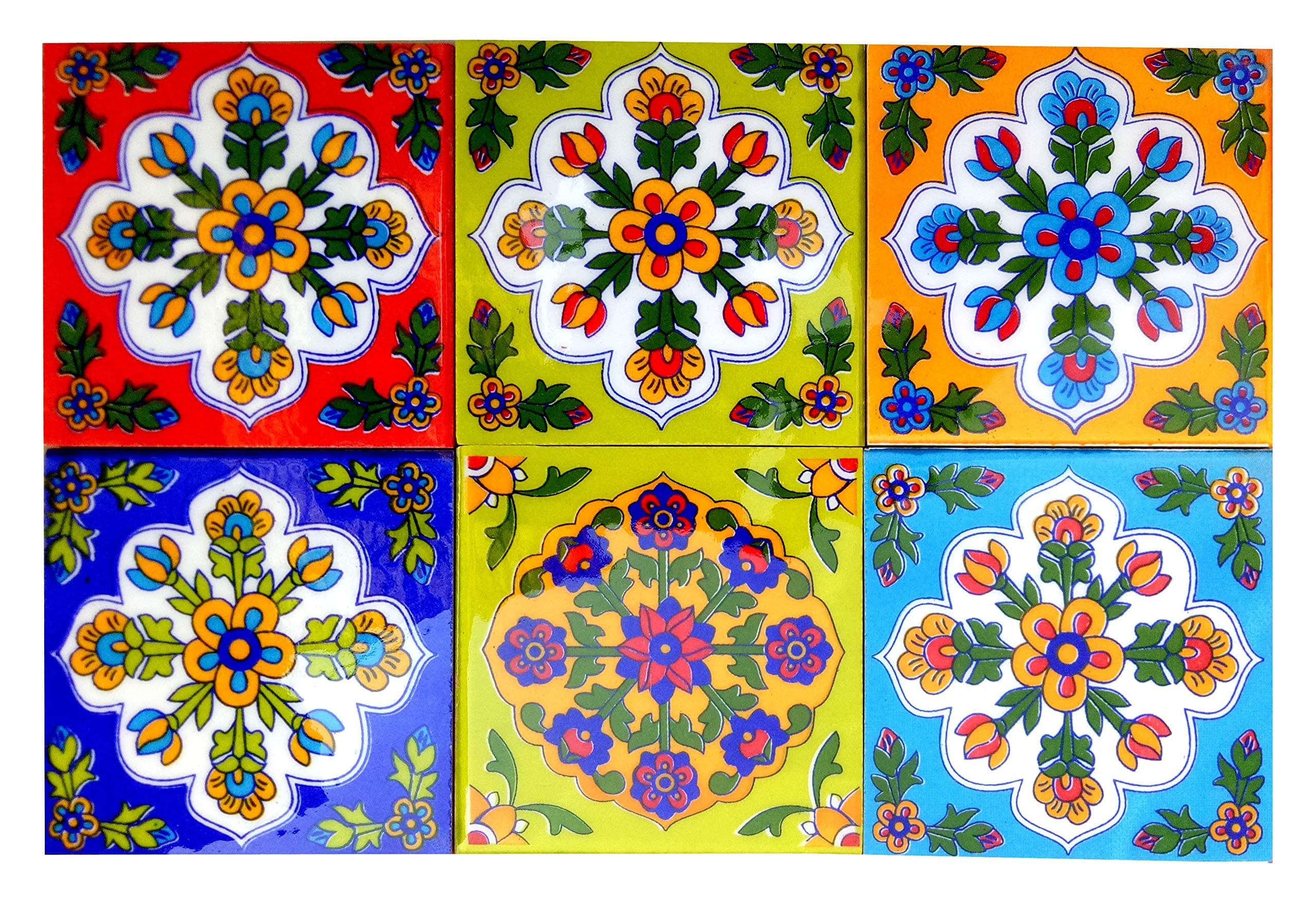 Show Room Floor Tile Seamless Pattern Traditional Handmade Install Furniture Backsplash Designer Decor Wall Floor Furniture Decorative 4 x 4 Inch Pack of 6 Tiles (Multi)