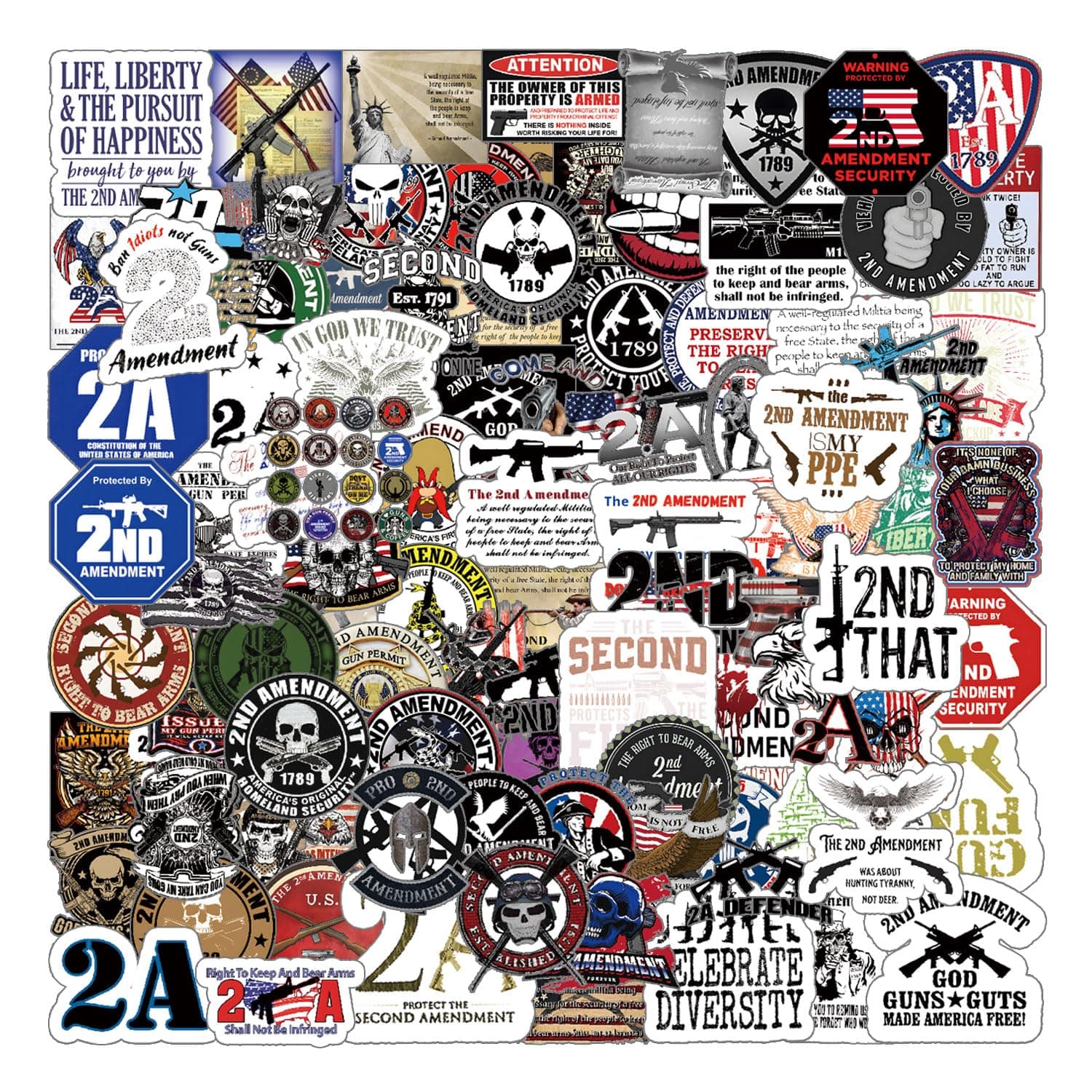 100pcs 2nd Amendment Freedom Bare Gun Security Waterproof Vinyl Stickers for Adults for Water Bottles Laptop Suitcase for Birthday Party Supplies Halloween Decoration Favors