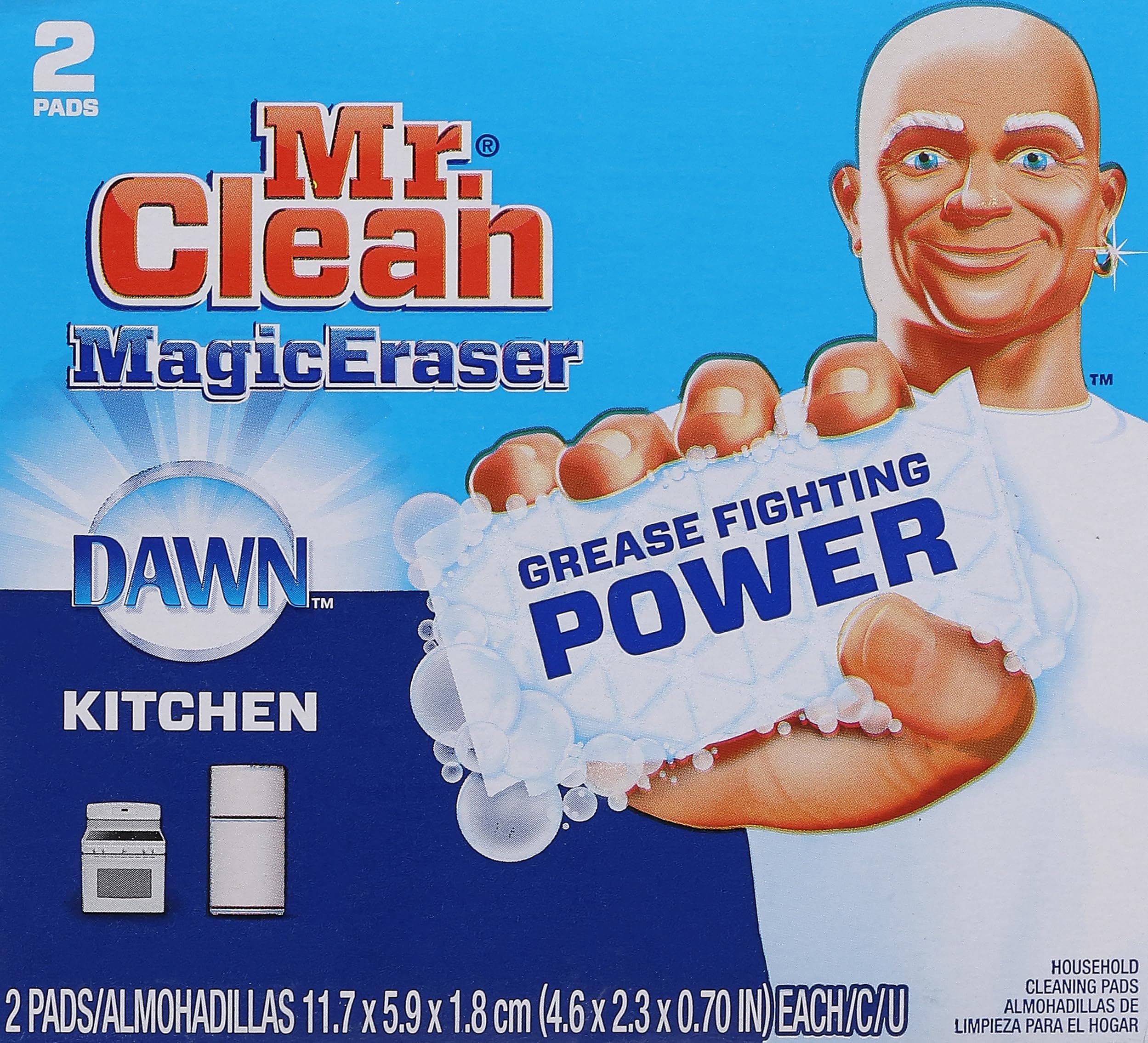 Mr. Clean Magic Eraser Kitchen with Dawn, Cleaning Pads with Durafoam, 2 Count