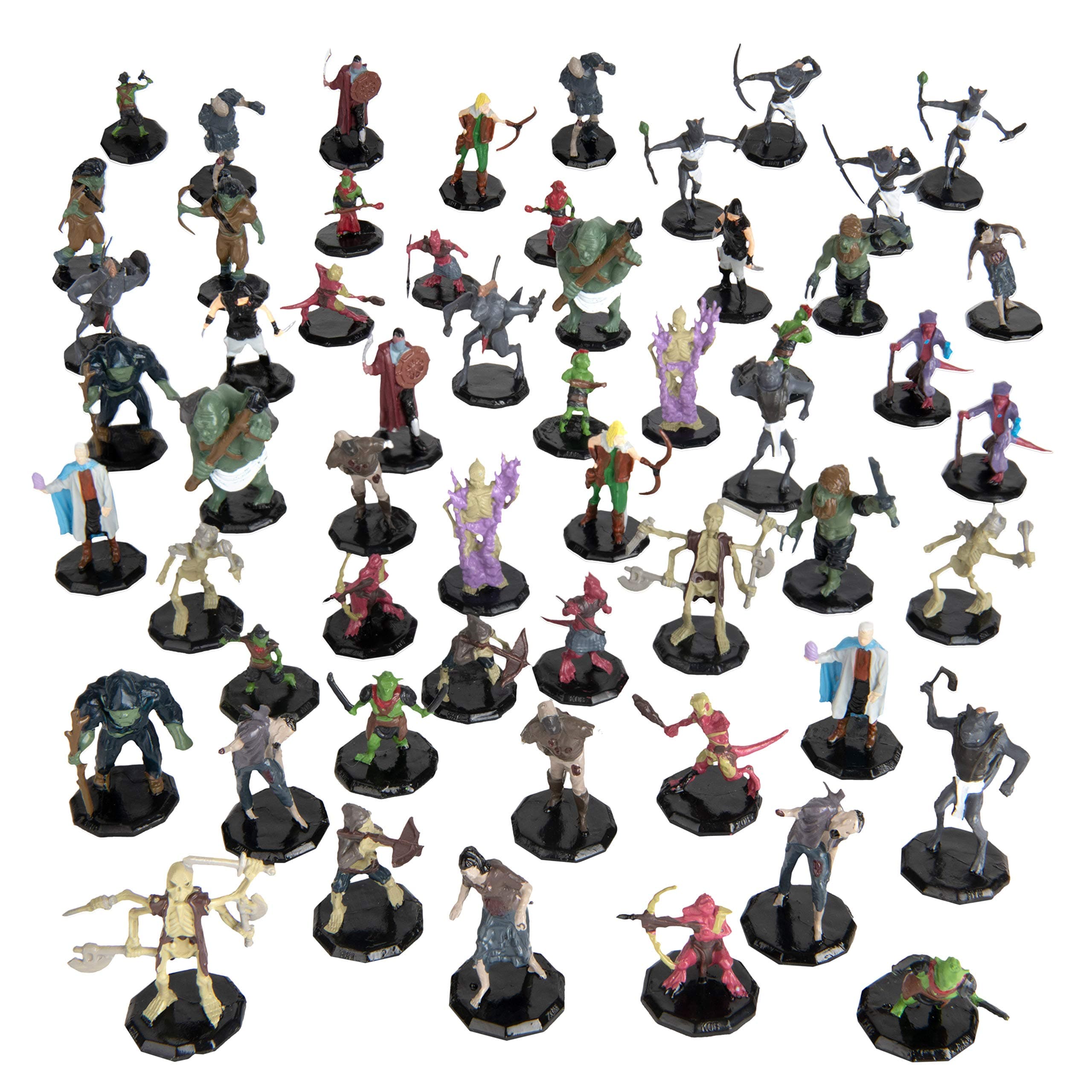 56 Painted Fantasy Mini Figures- All Unique Designs- 1" Hex-Sized Compatible with DND Dungeons and Dragons & Pathfinder and RPG Tabletop Games- Features Goblins, Orcs, Gnolls, Skeletons & More…