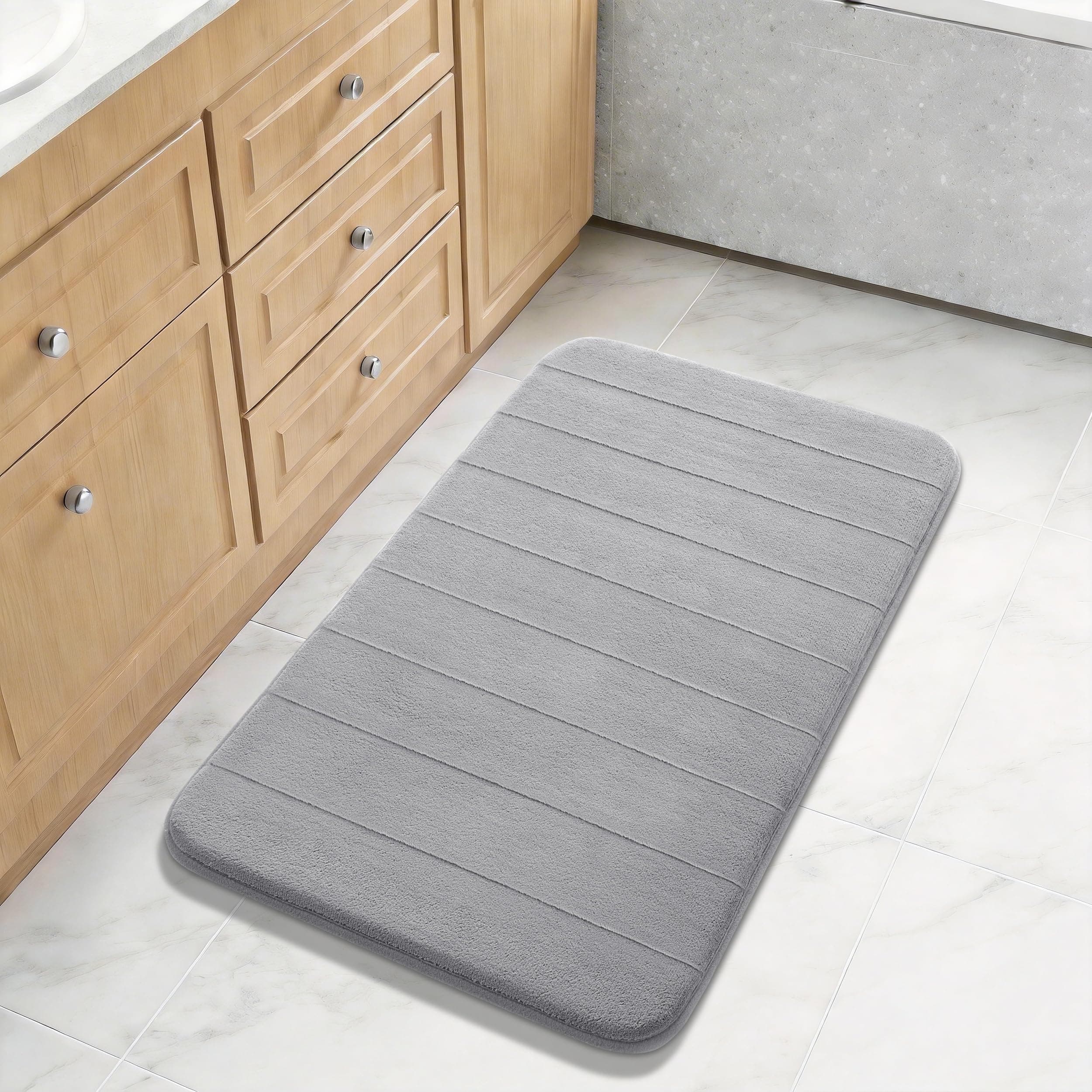 Yimobra Large Bath Mat 36"x24", Super Soft Quick Dry Memory Foam Bathroom Rug, Water Absorbent, Non Slip Backing Machine Washable for Tub Shower, Thick Comfort Support, Gray
