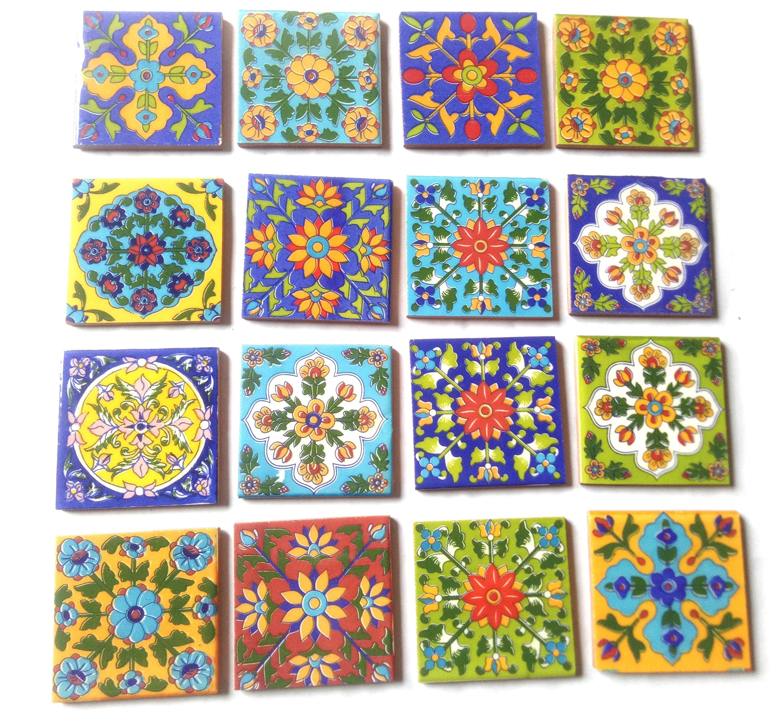 Shiv Kripa Blue Pottery Ceramic Decorative Mosaic Tile Pack of 16 (3 X 3 inch, Multicolour)