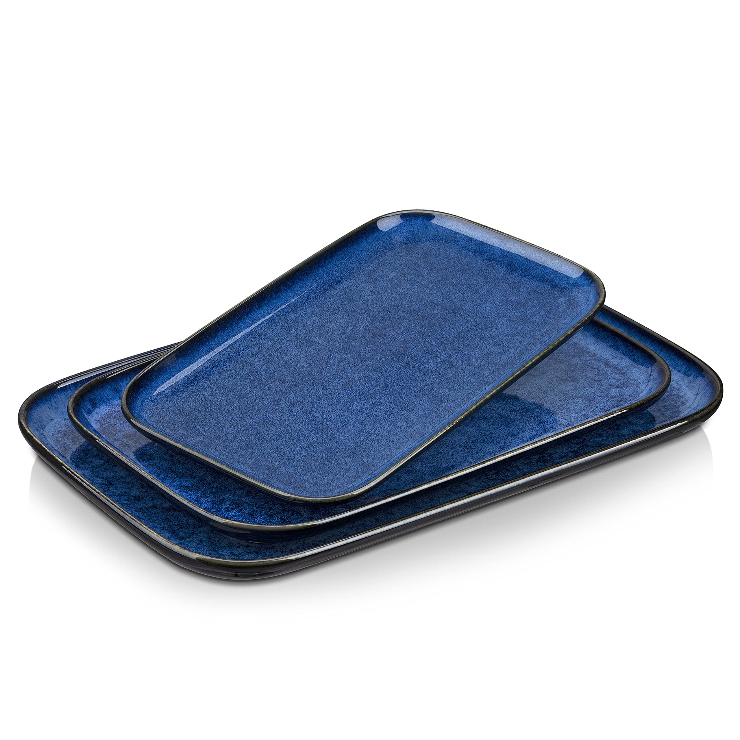 vancasso Stern Serving Platter & Tray Set, 3-Piece Ceramic Serving Plates for Parties, 15.1/13.1/11 Inch Easy-Clean Large Serving Dish for Main Course and Side Dishes, Blue
