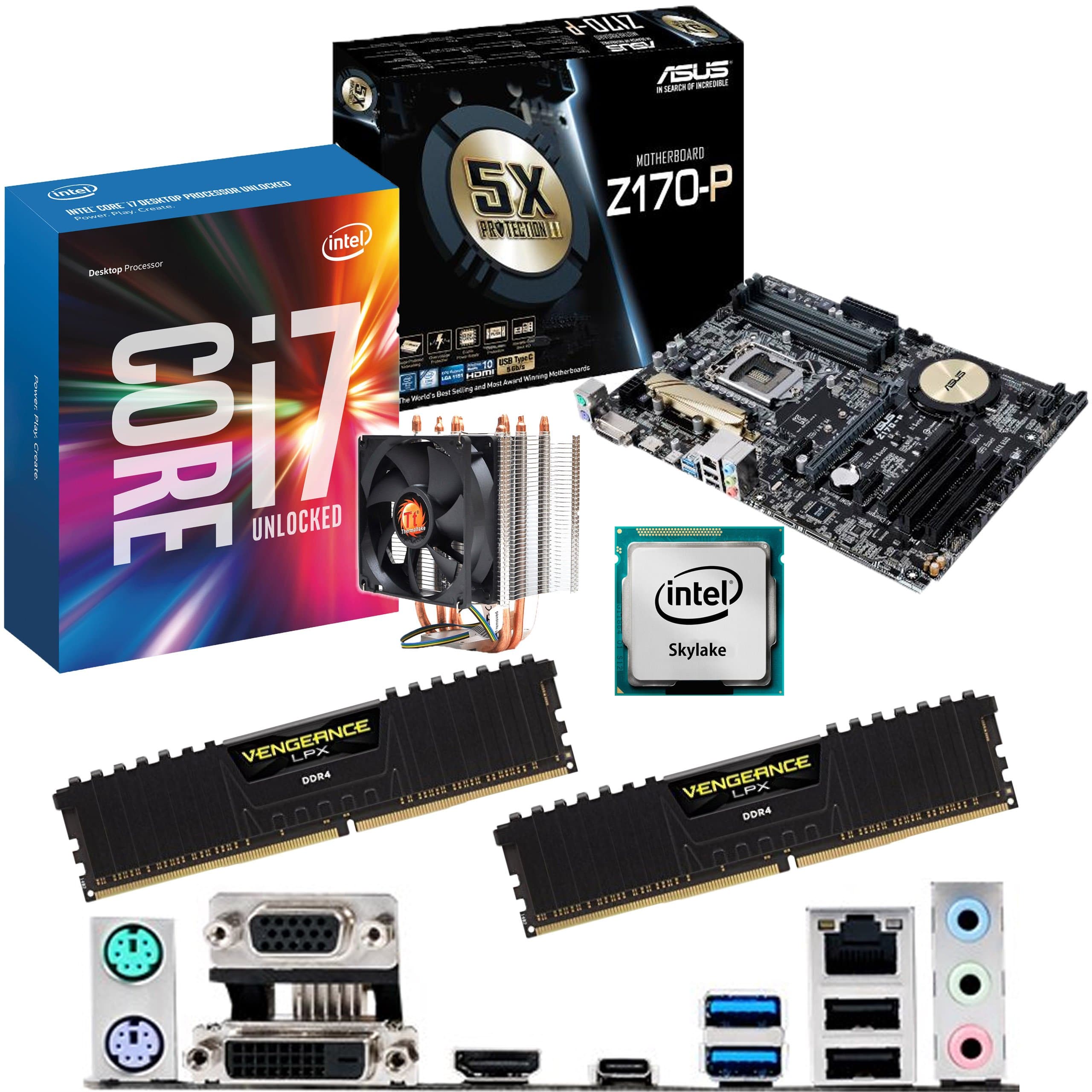 INTEL Skylake Core i7 6700K OC 4.5Ghz CPU, ASUS Z170-P Motherboard, 16GB 2666Mhz DDR4 Corsair Vengeance LPX RAM & ThermalTake Contac21 Cooler OVERCLOCKED Bundle