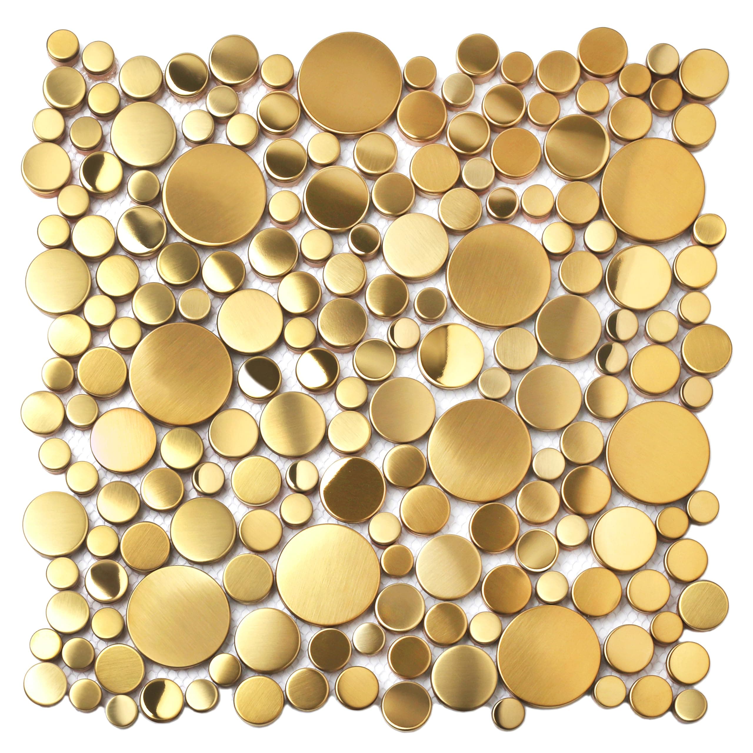 Blujellyfish Gold Tile for Kitchen Backsplash Wall Penny Round Bubble Tiles for Bathroom Shower Floor (Box of 5 Sheets)