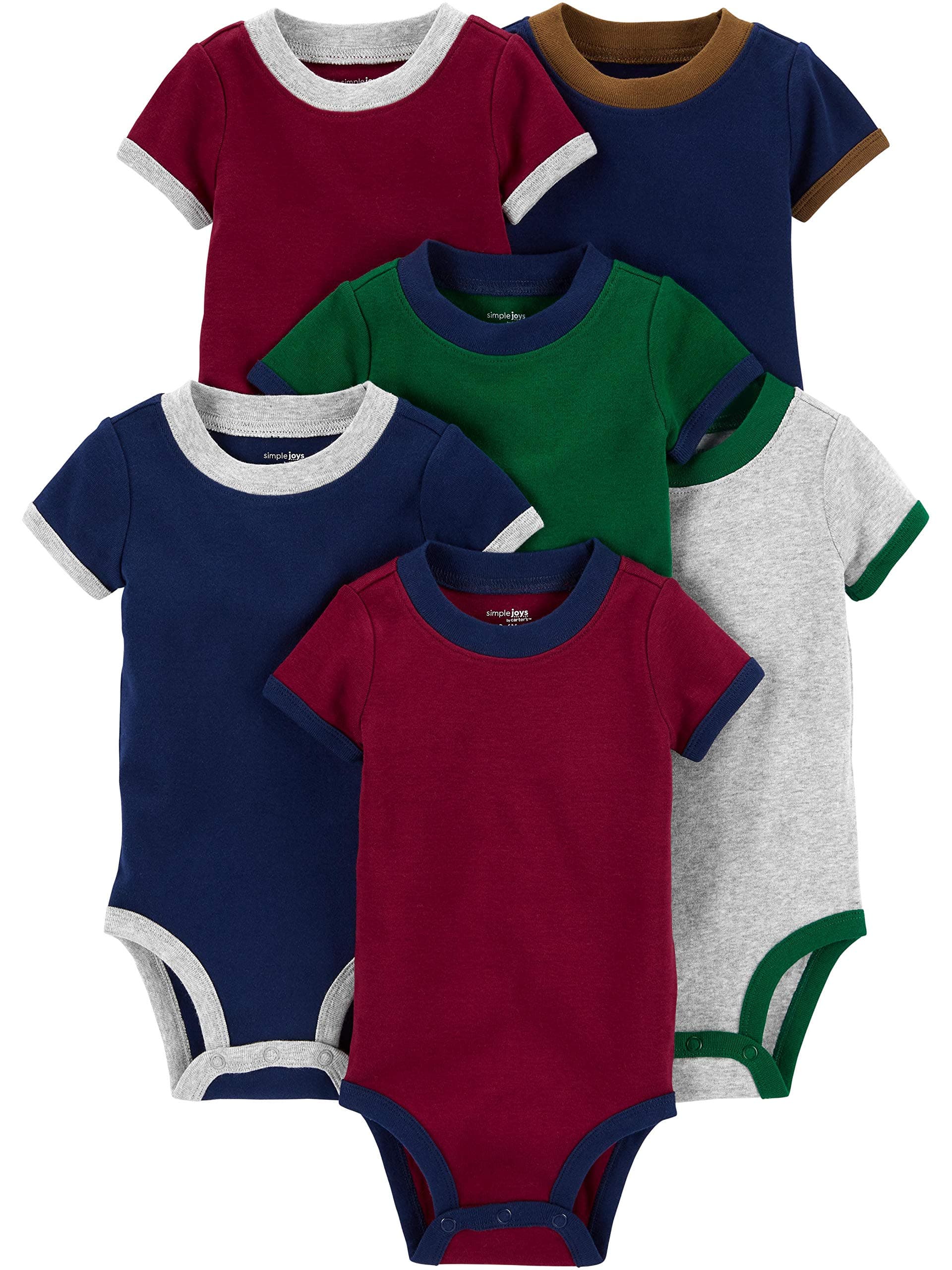 Baby Boys 6-Pack Short Sleeve Bodysuits Shirt