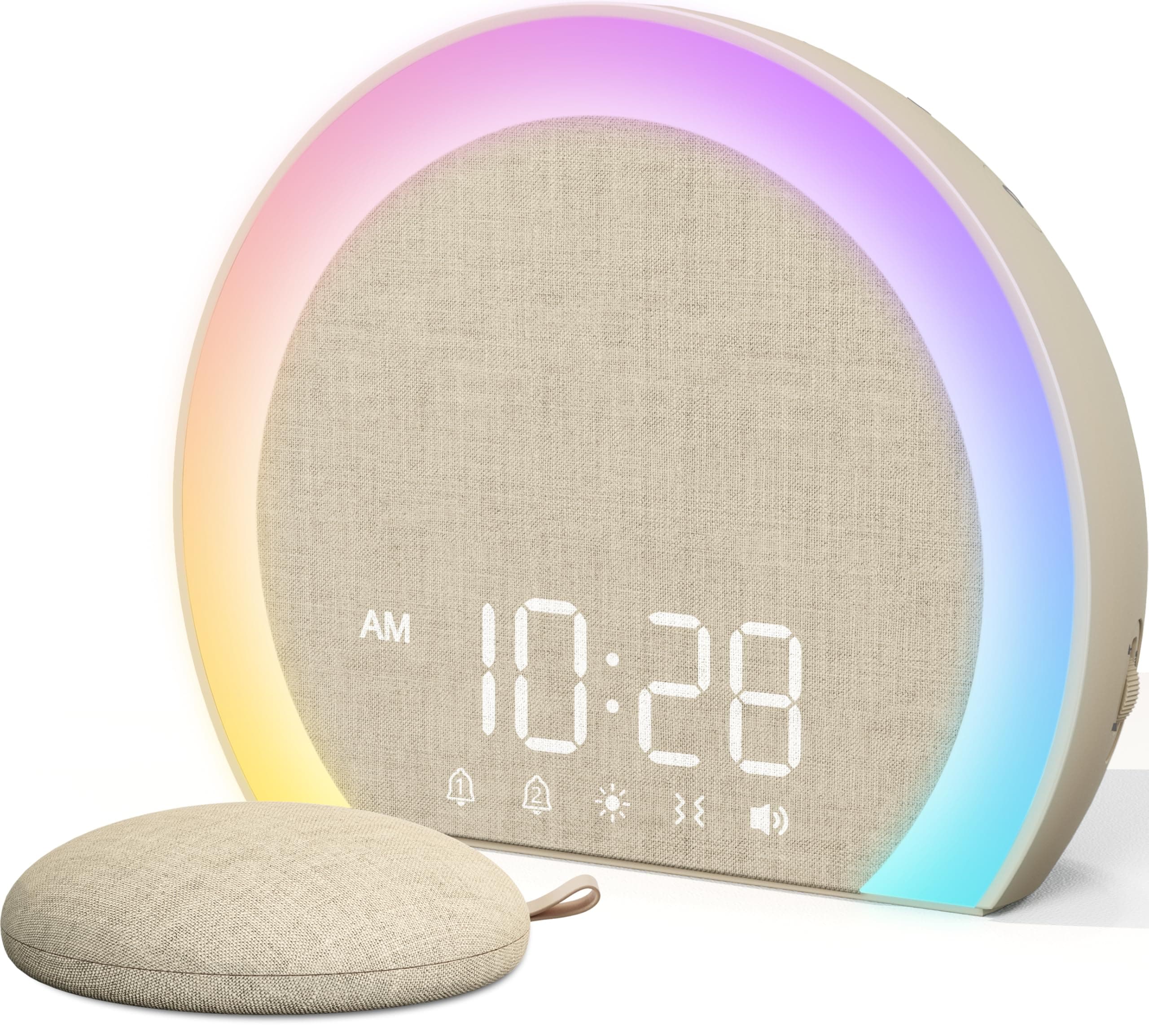 ANJANK Extra Loud Alarm Clock with Wireless Bed Shaker, Vibrating Dual Alarm with Light Wake Up for Heavy Sleepers & Hearing Impaired, 9-Color Night Light, 8 Sounds, 0-100% Dimmer, USB Charger