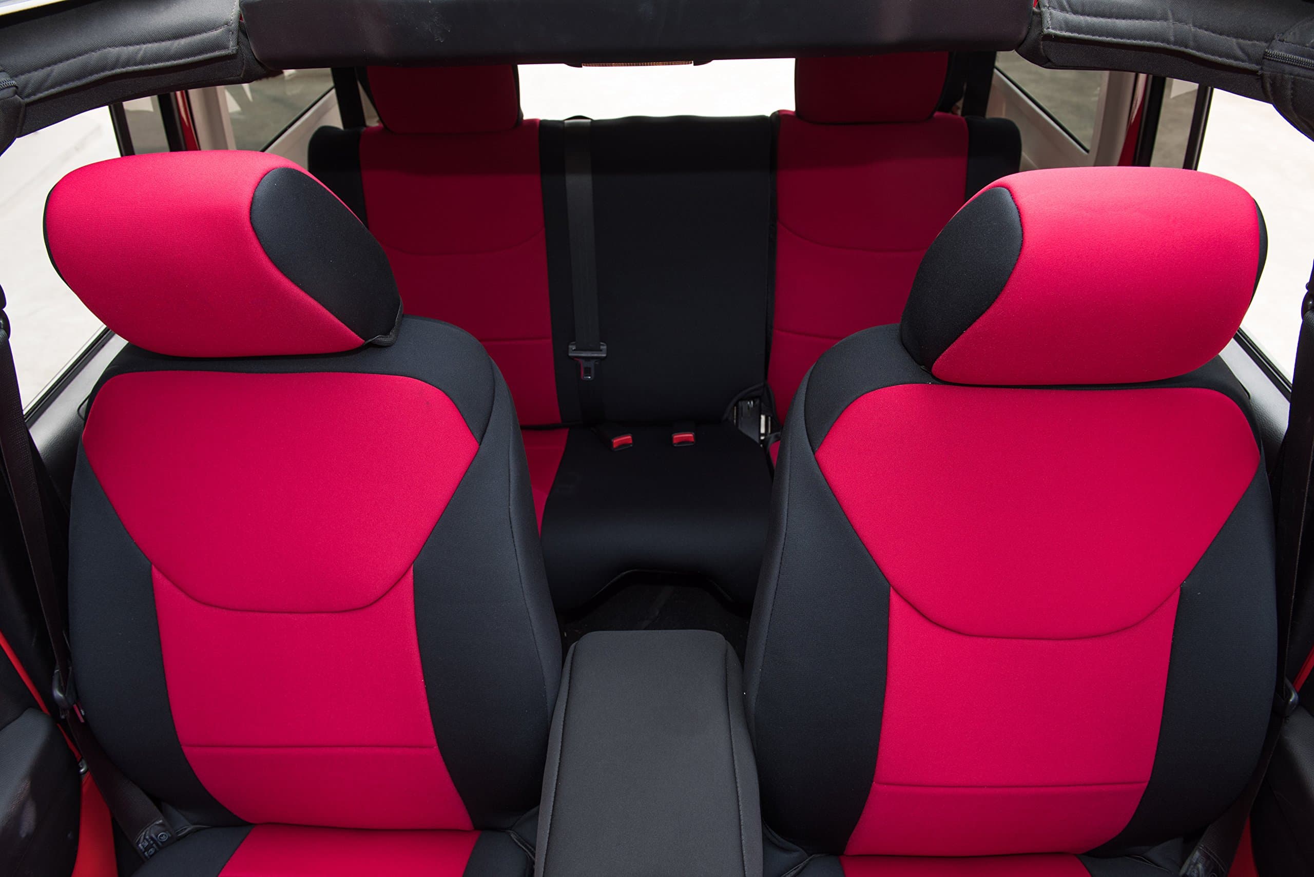 Jeep Wrangler Seat Covers for 2013,2014,2015,2016,2017 JK Rubicon, Sahara, Unlimited, Customized Neoprene Car Seat Protector, Airbag Compatible and Waterproof (4 Door, Black/Red)
