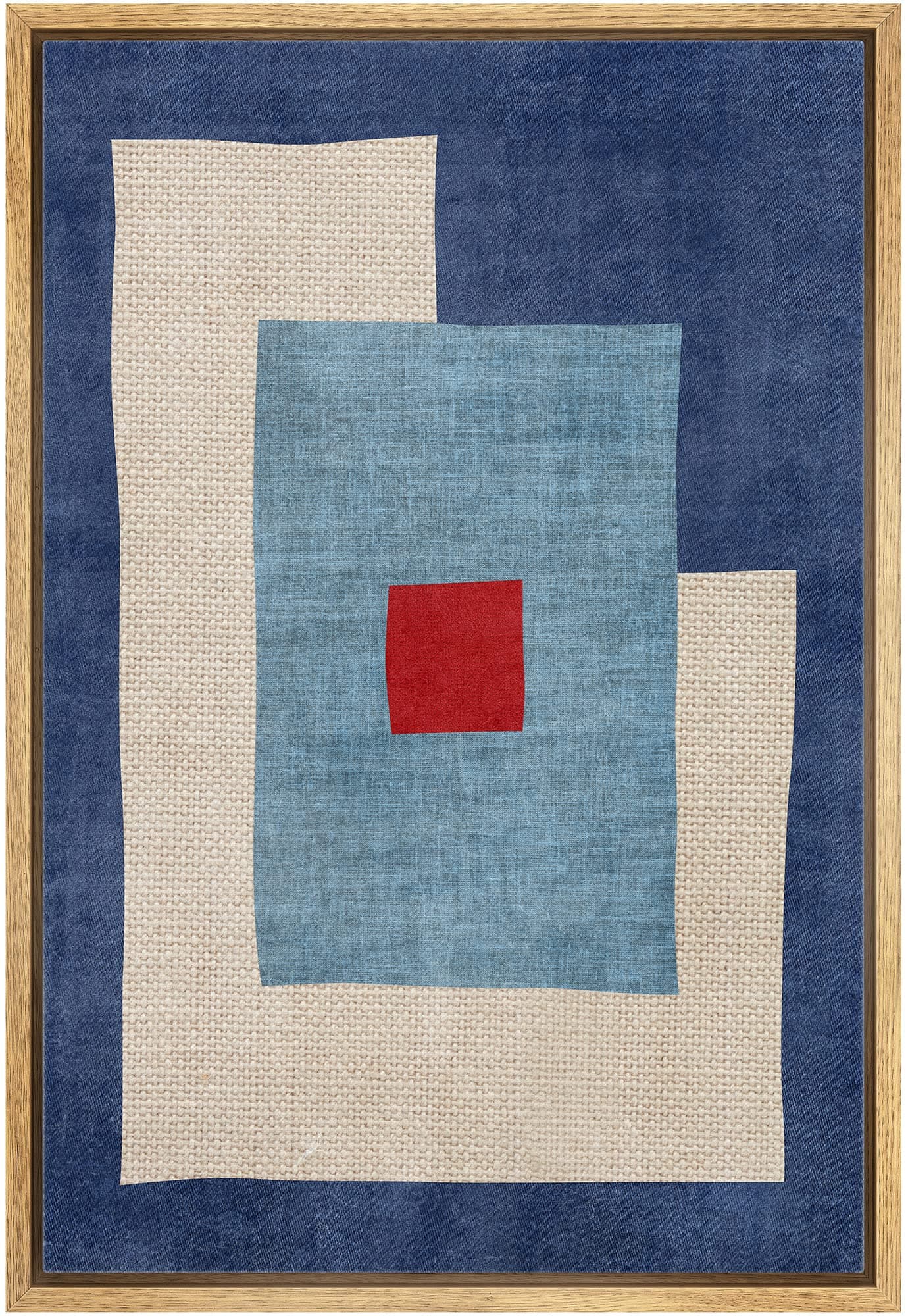 IDEA4WALL Framed Canvas Print Wall Art Mid-Century Blue & Red Blocks Abstract Geometric Illustrations Modern Art Minimalism Shapes Multicolor Boho for Living Room, Bedroom, Office - 16"x24" Natural