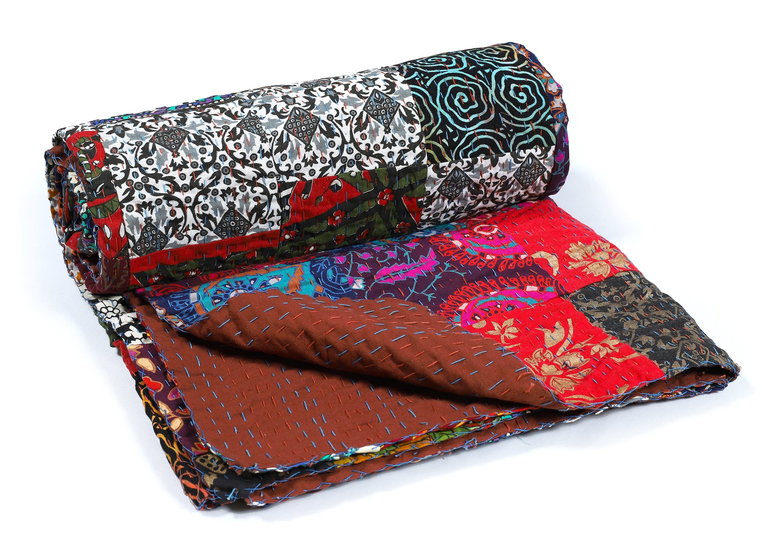 Handicraft-Palace Cotton Hand Kantha Quilted Bedspread Bedding Patchwork Bed Throw Blanket Single Bed Cover Reversible Quilt ralli Coverlet (Multi Color_90" x 60" inch)