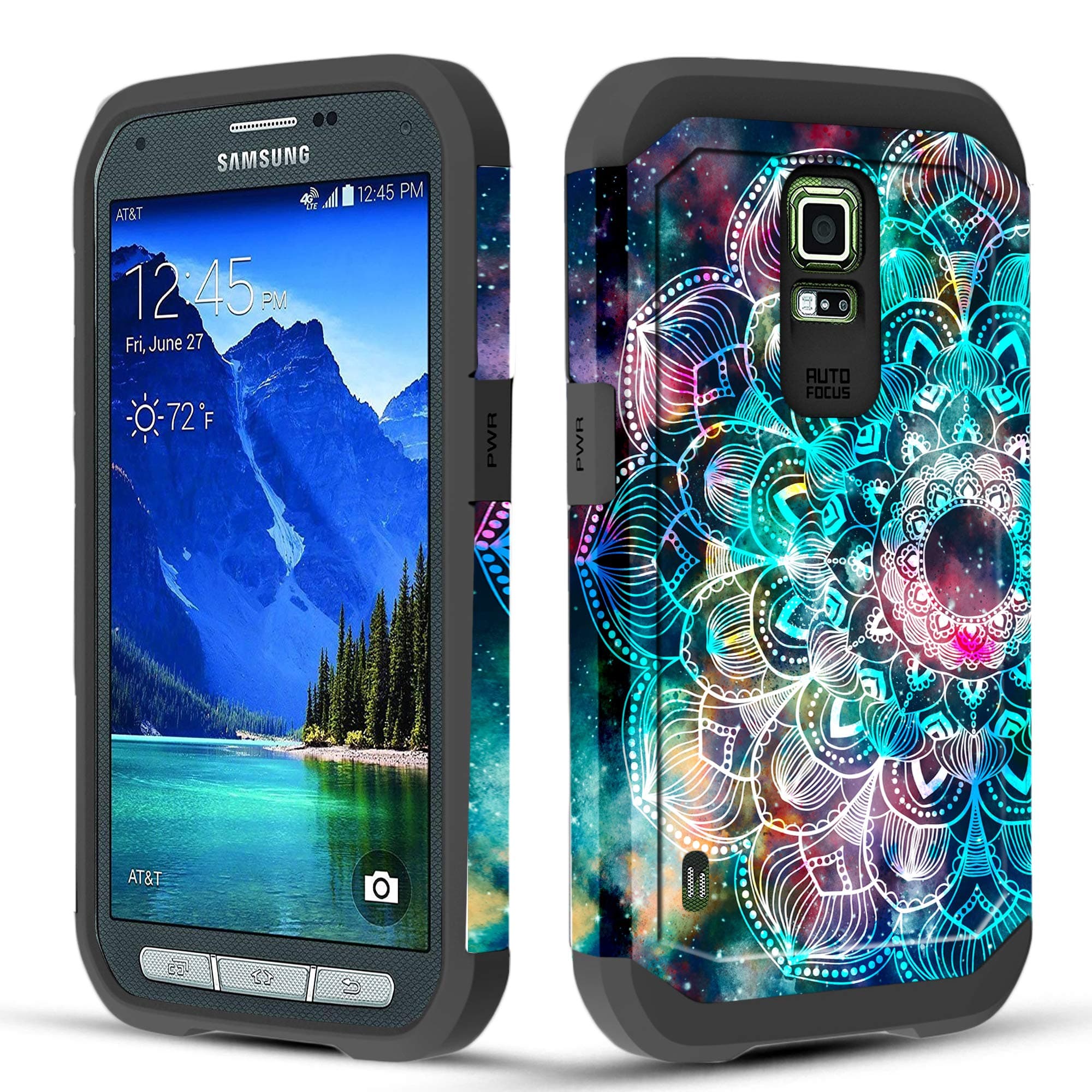 Townshop Galaxy S5 Active Case, Dual Layer Shockproof Hybrid Case for Samsung Galaxy S5 Active G870A - Mandala in Galaxy